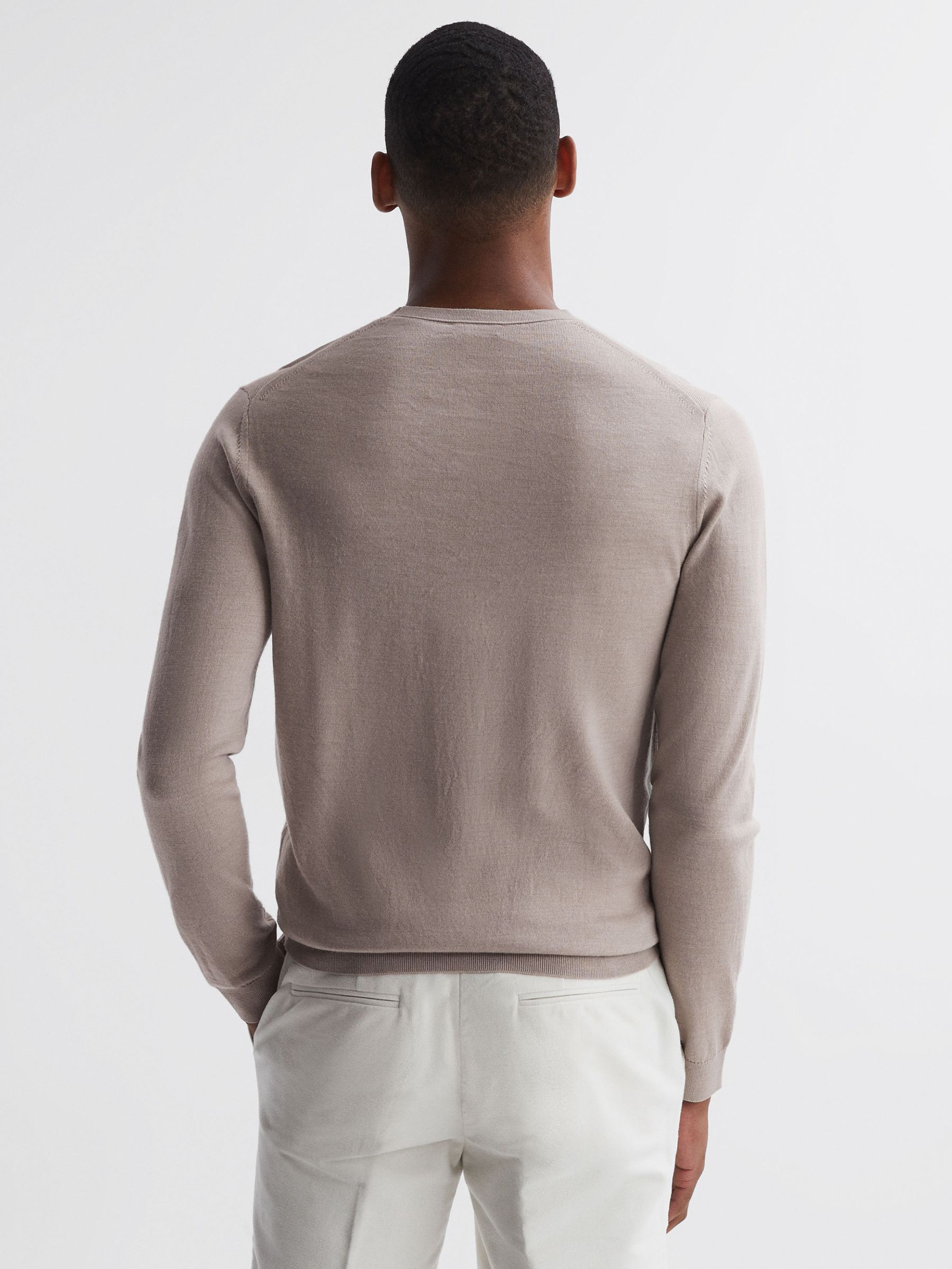 Merino Wool Crew Neck Jumper in Mink - Image 5 of 5