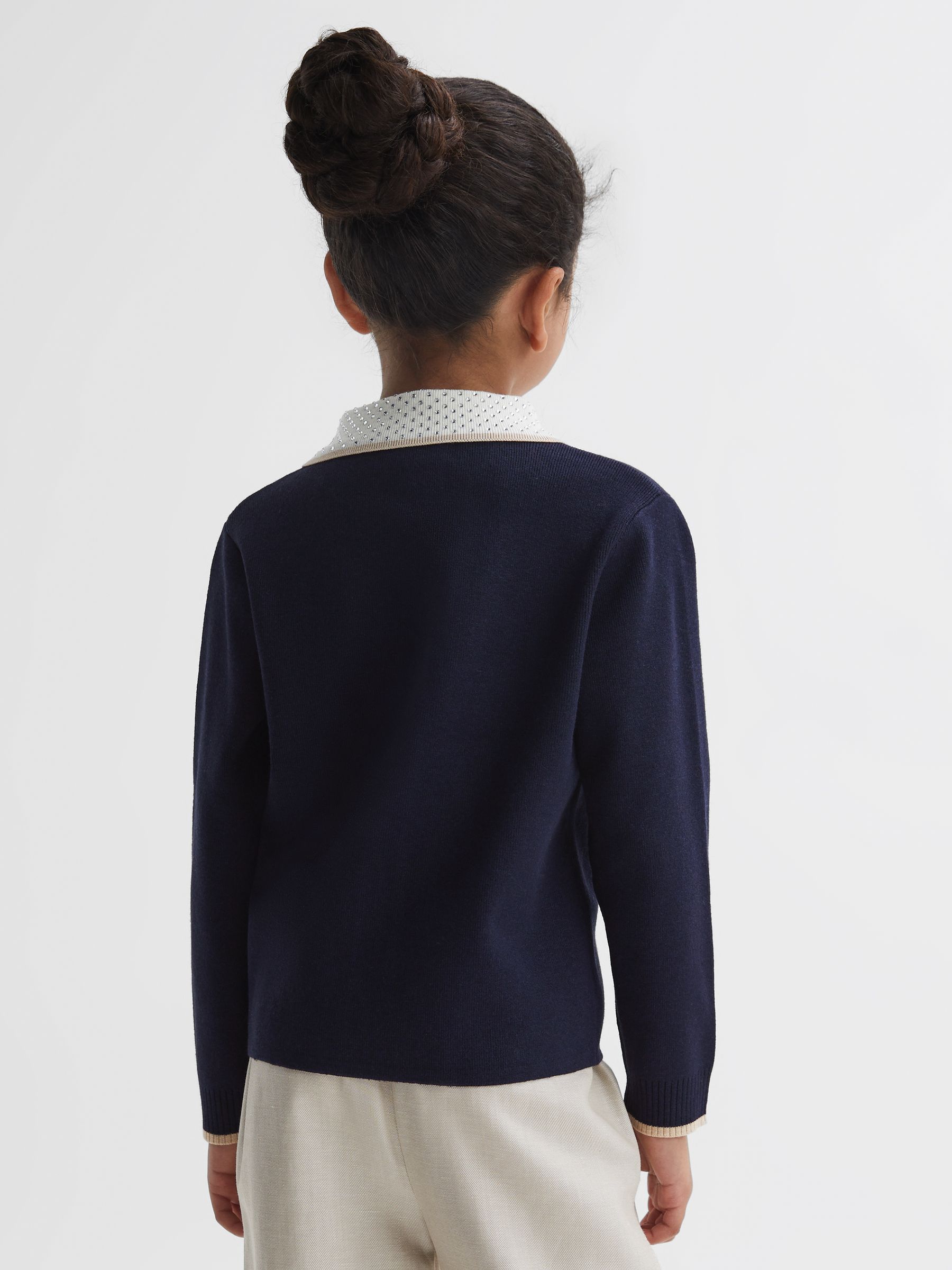 Embellished Knitted Cardigan in Navy - 圖片 4/5