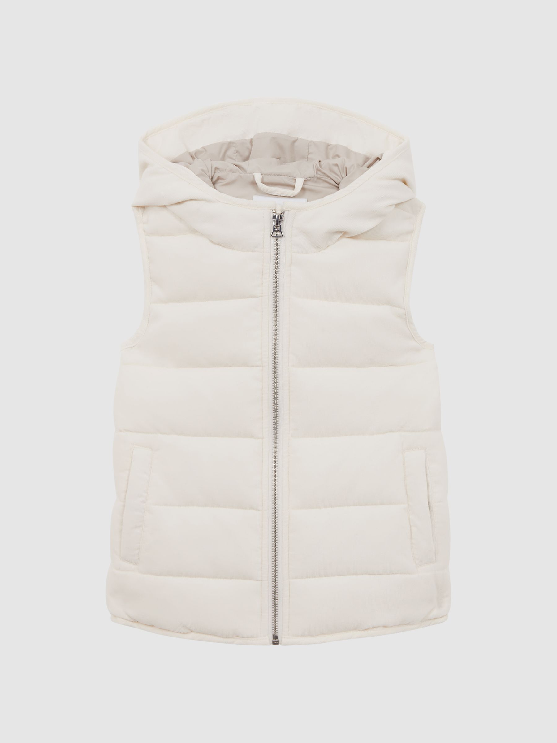 Senior Quilted Corduroy Hooded Gilet in Ecru - Image 2 of 5