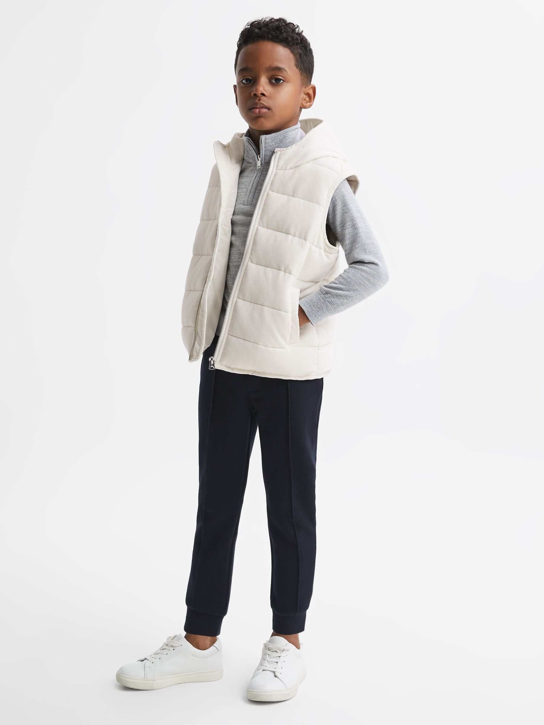 Senior Quilted Corduroy Hooded Gilet in Ecru - Image 3 of 5