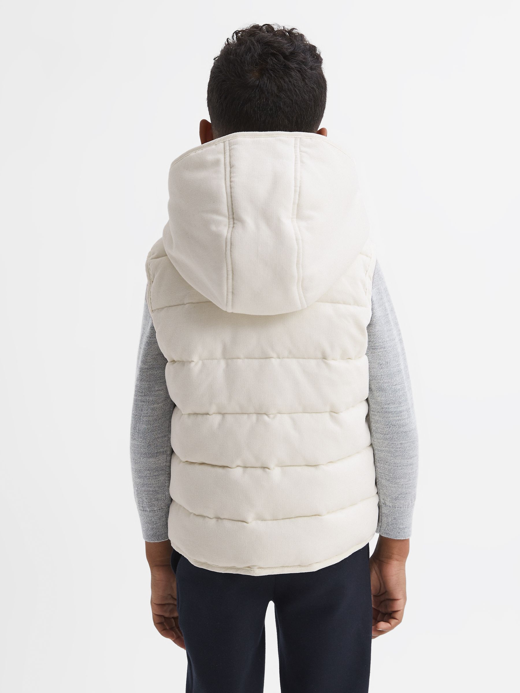 Senior Quilted Corduroy Hooded Gilet in Ecru - Image 4 of 5