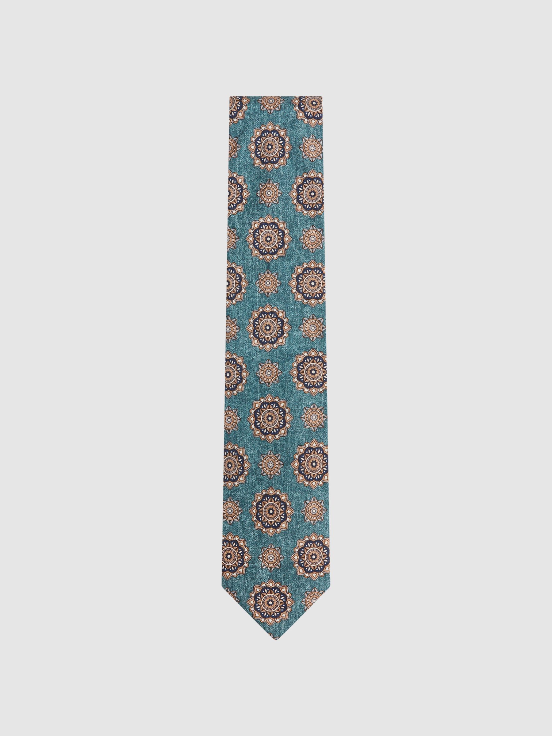 Silk Medallion Tie in Sea Green Melange - Image 1 of 5