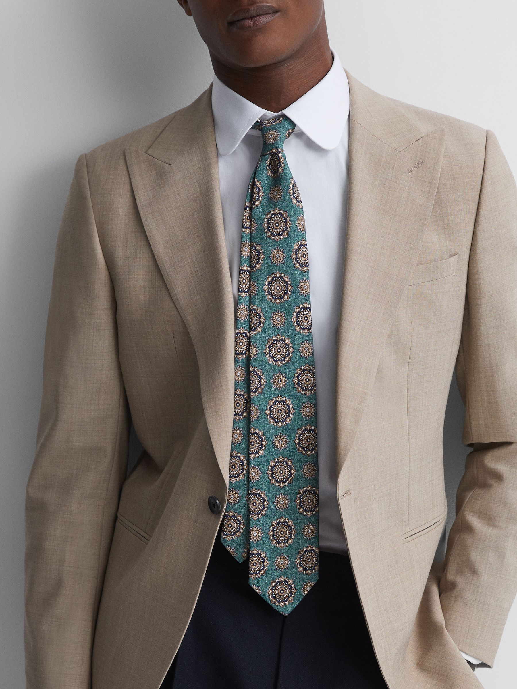 Silk Medallion Tie in Sea Green Melange - Image 2 of 5