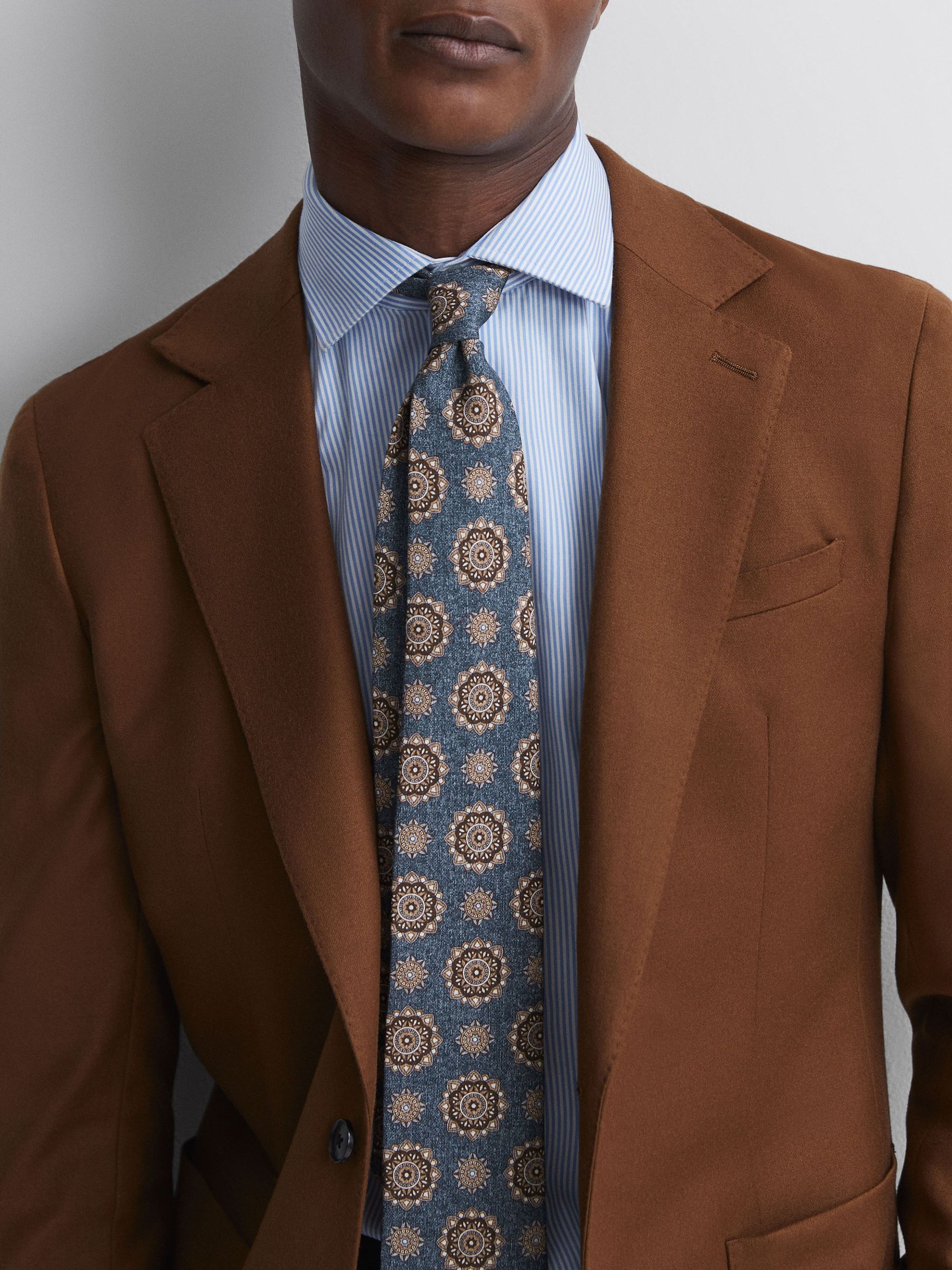 Silk Medallion Tie in Blue Melange - Image 2 of 5