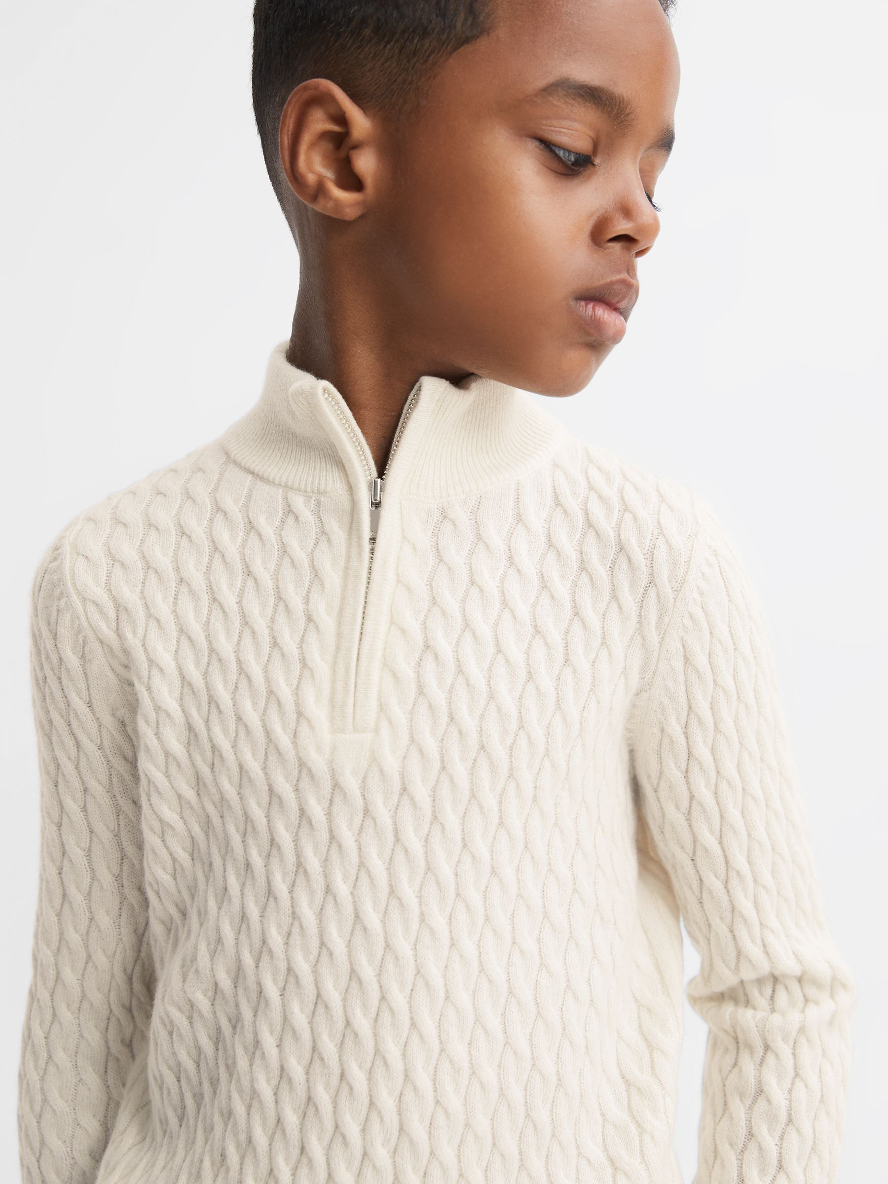 9-14 yrs Cashmere Knitted Half-Zip Funnel Neck Jumper in Cloud White - Image 4 of 6