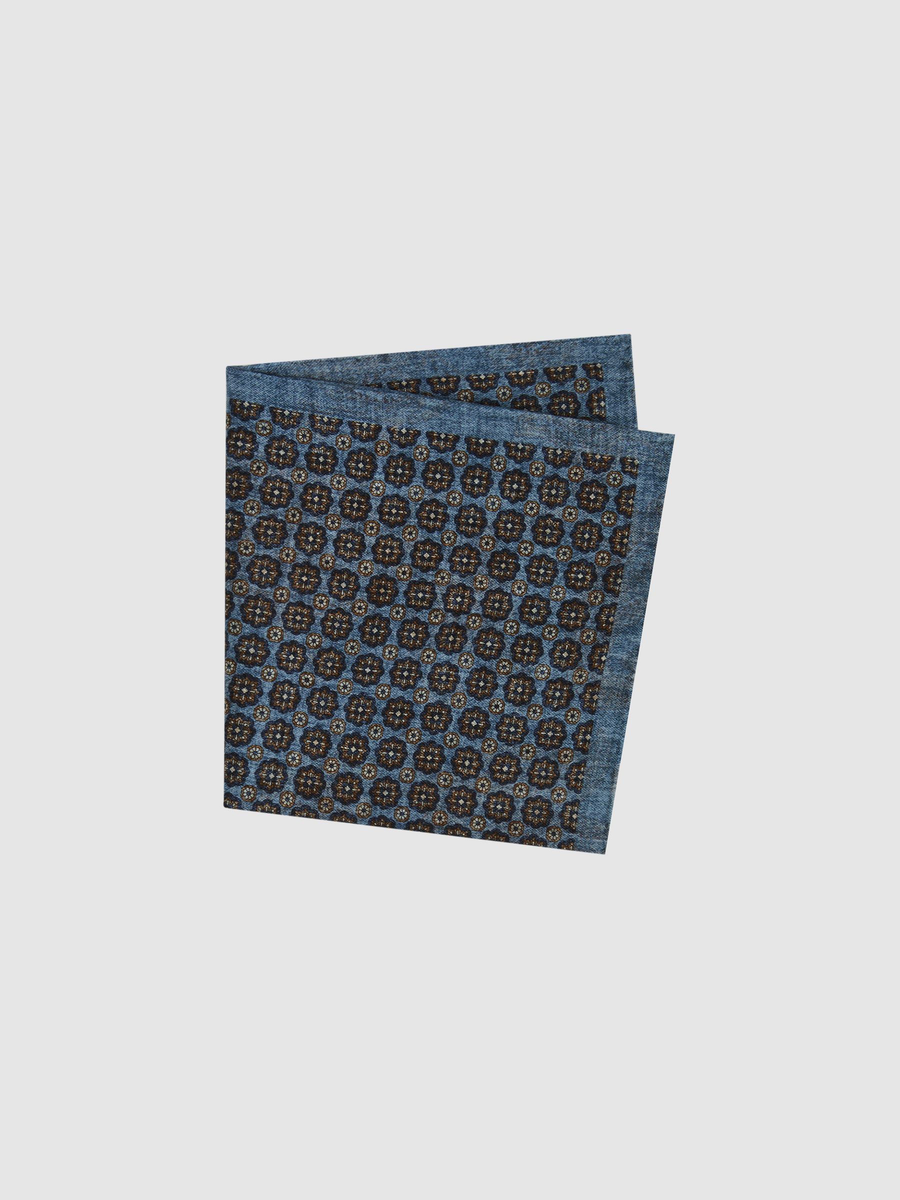 Wool-Cotton Reversible Pocket Square in Blue Melange/Navy - Image 3 of 5