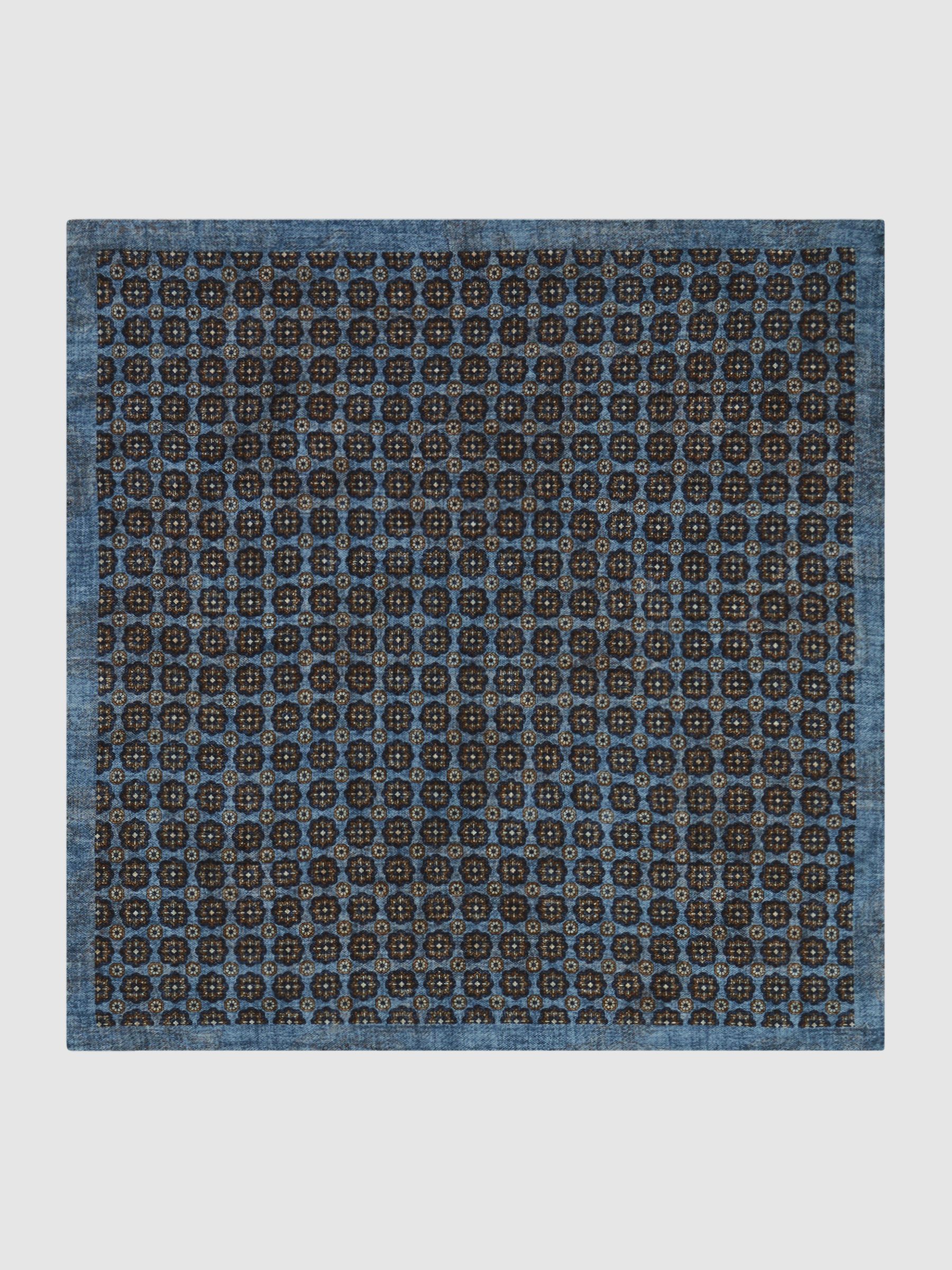 Wool-Cotton Reversible Pocket Square in Blue Melange/Navy - Image 4 of 5