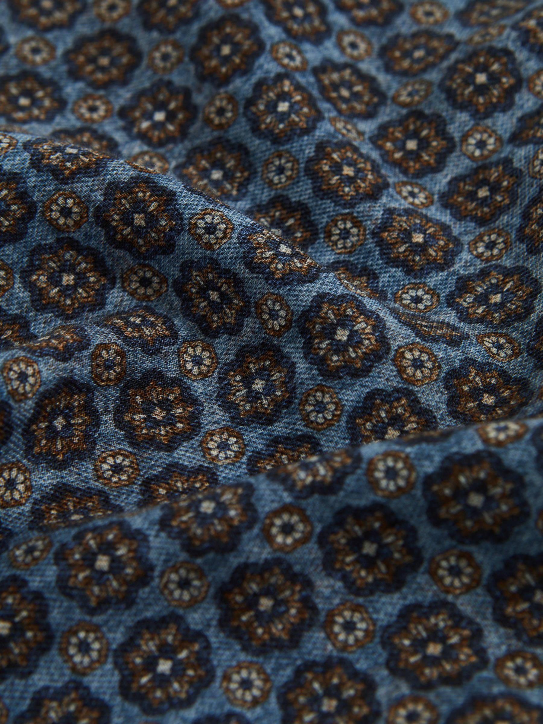 Wool-Cotton Reversible Pocket Square in Blue Melange/Navy - Image 5 of 5