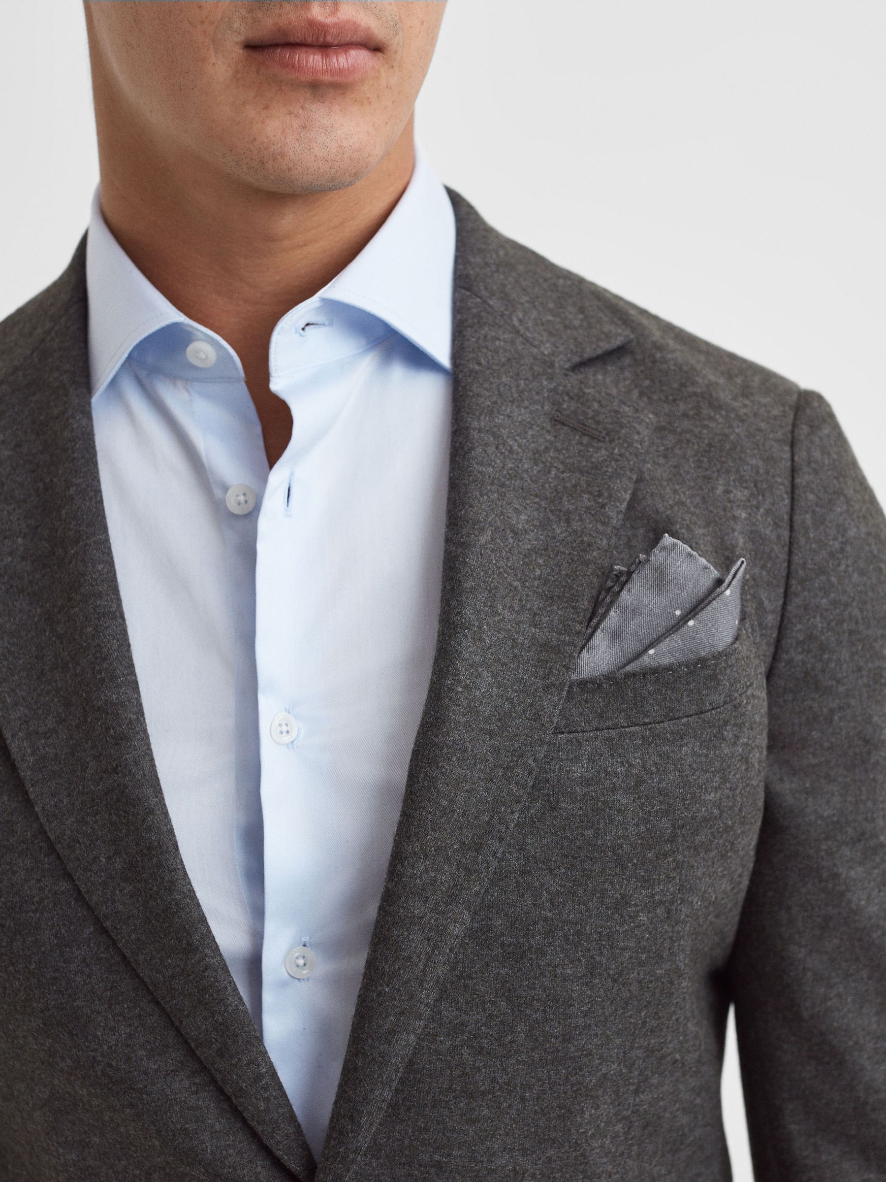 Cotton-Wool Polka Dot Pocket Square in Soft Grey - Image 2 of 5