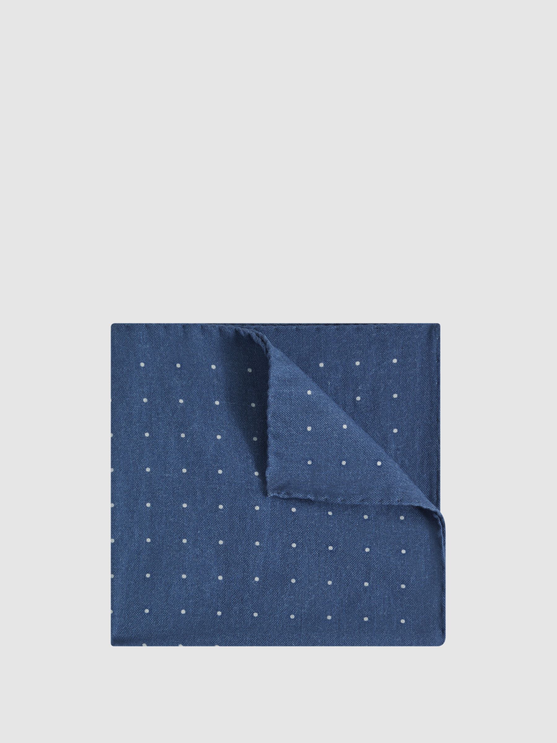 Cotton-Wool Polka Dot Pocket Square in Airforce Blue - Image 1 of 5