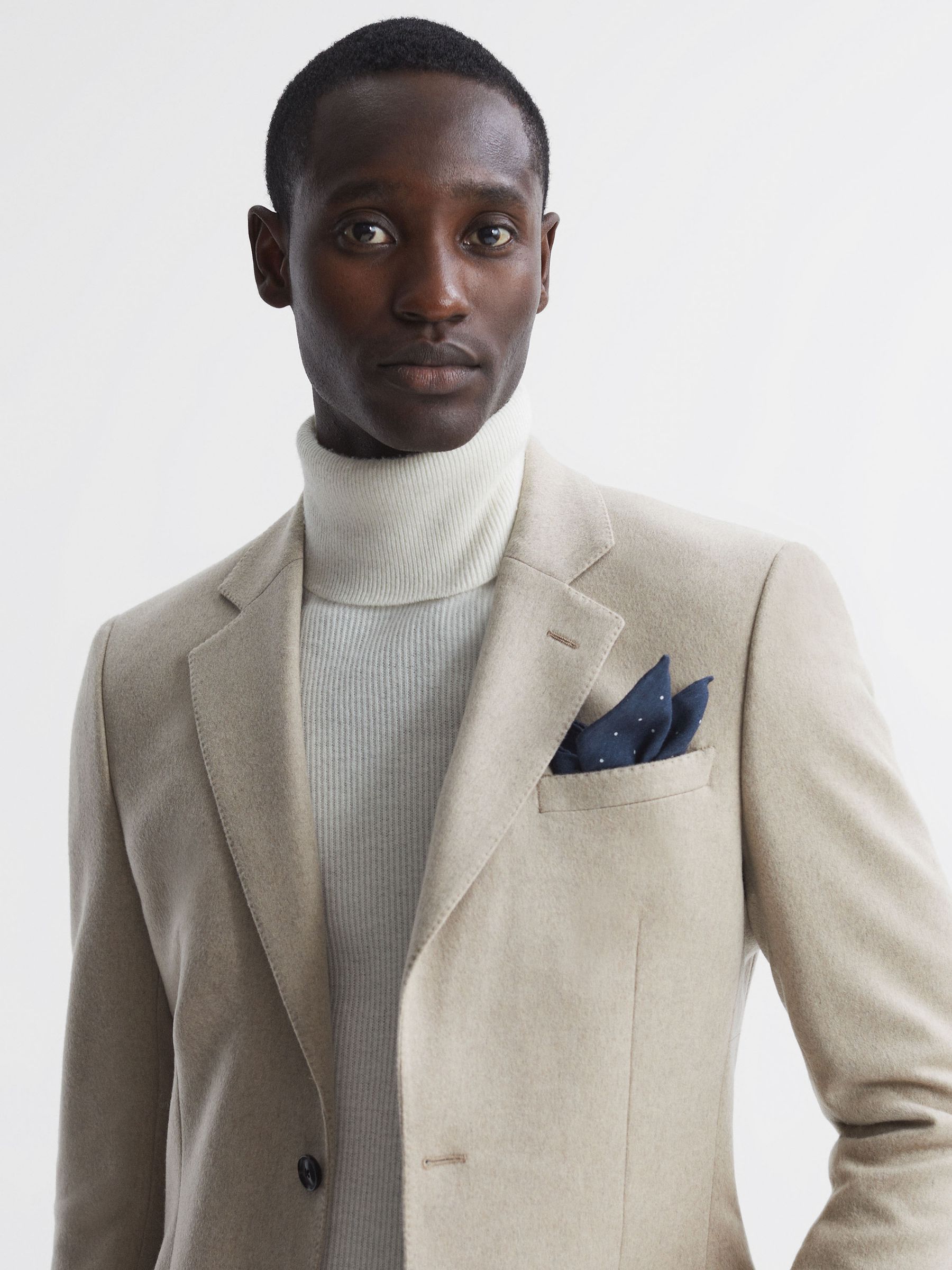 Cotton-Wool Polka Dot Pocket Square in Navy - Image 2 of 5