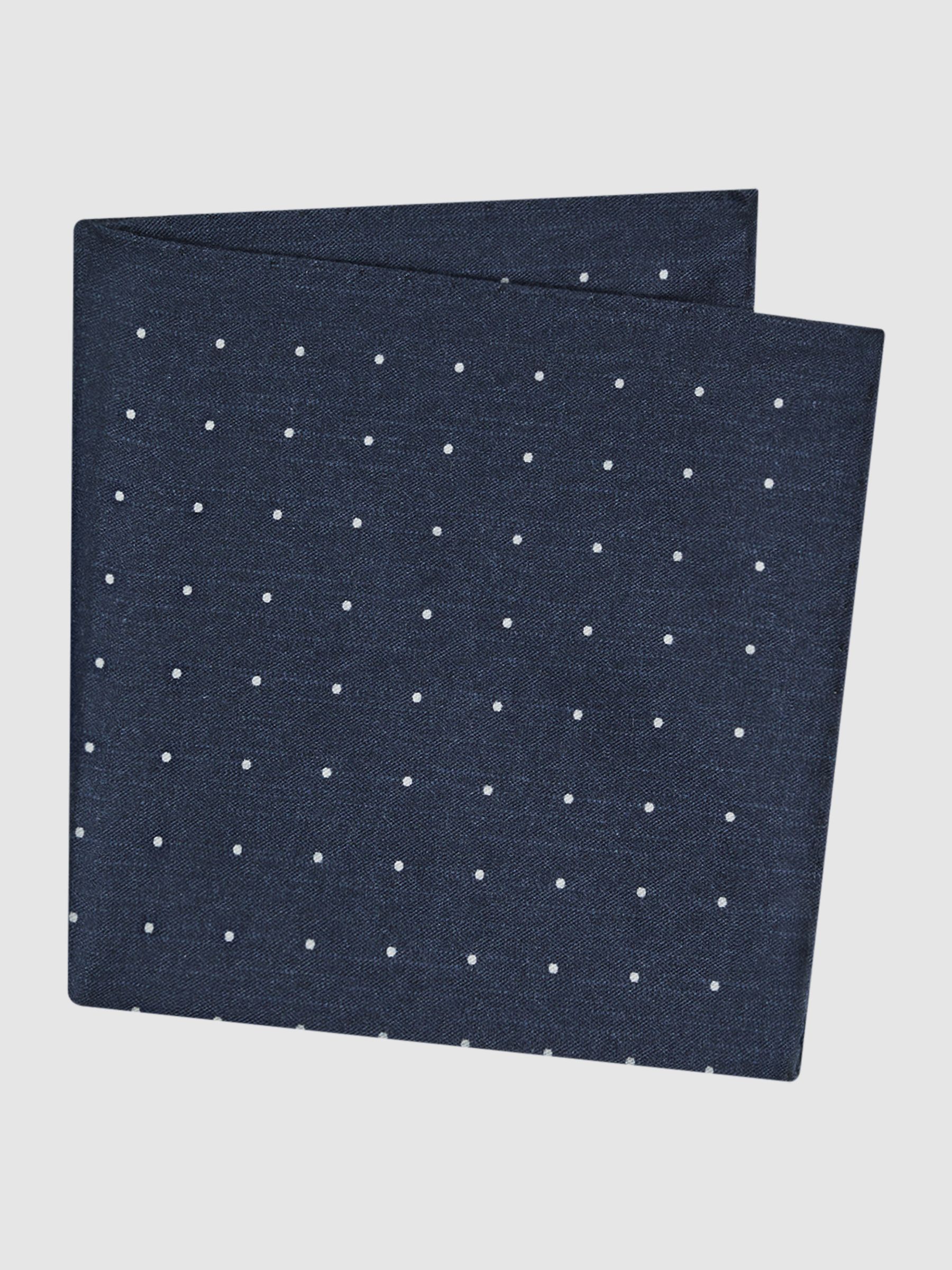 Cotton-Wool Polka Dot Pocket Square in Navy - Image 4 of 5