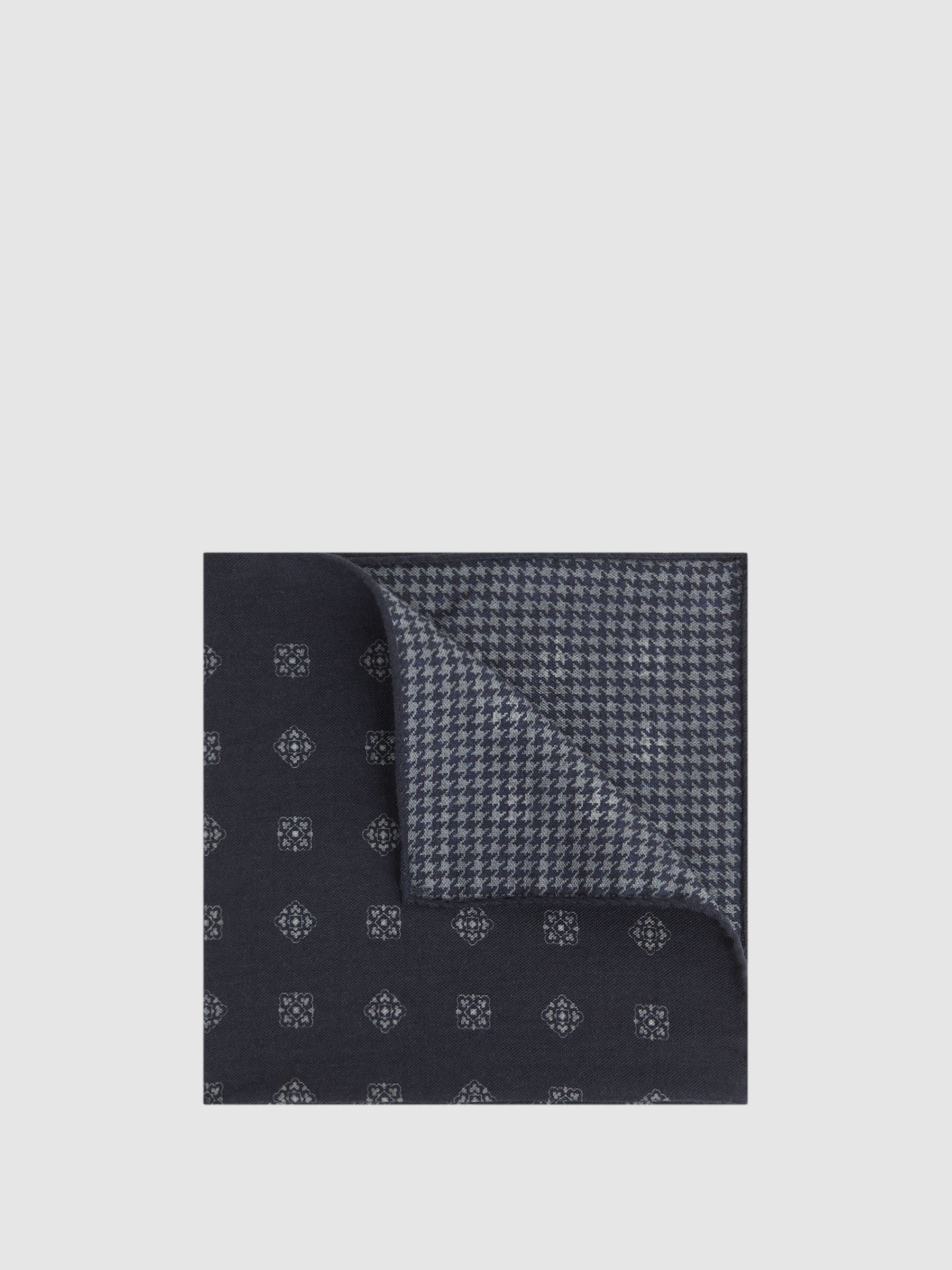 Reversible Wool Cotton Pocket Square in Navy - Image 1 of 5