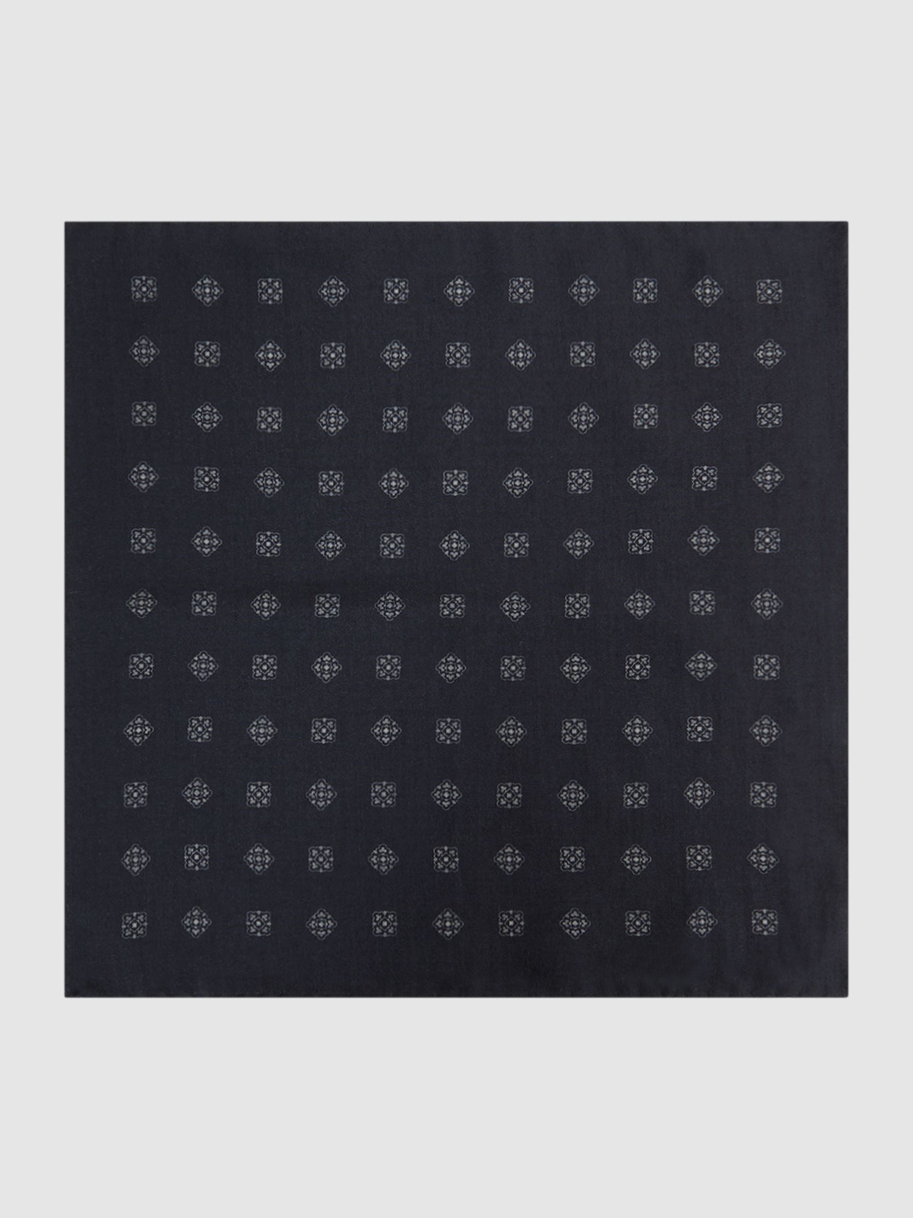 Reversible Wool Cotton Pocket Square in Navy - Image 3 of 5