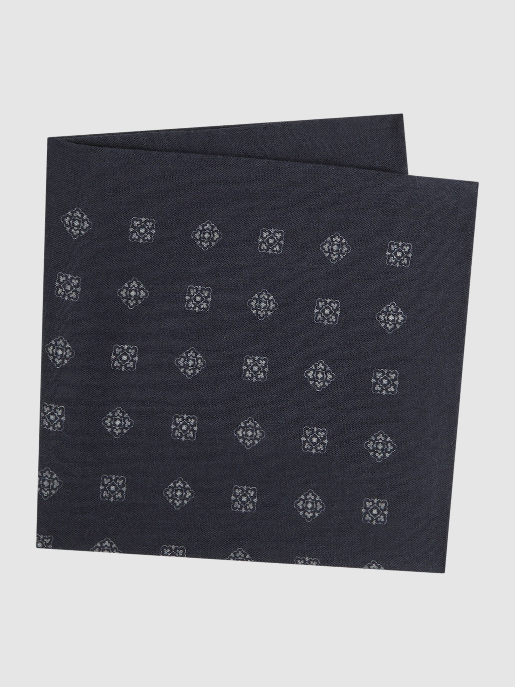 Reversible Wool Cotton Pocket Square in Navy - Image 4 of 5