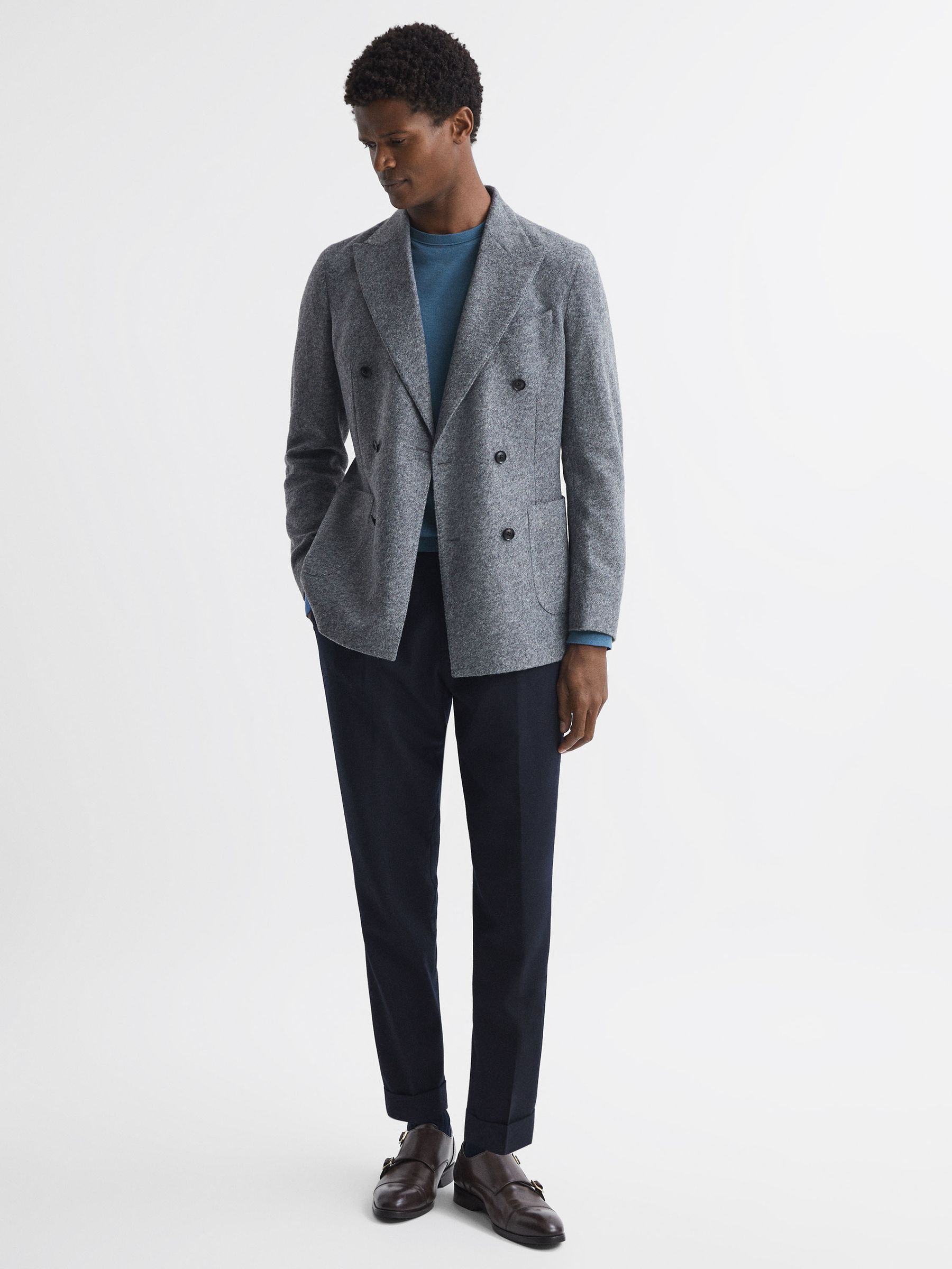 Merino Wool Crew Neck Jumper in Marine Blue - Image 3 of 4