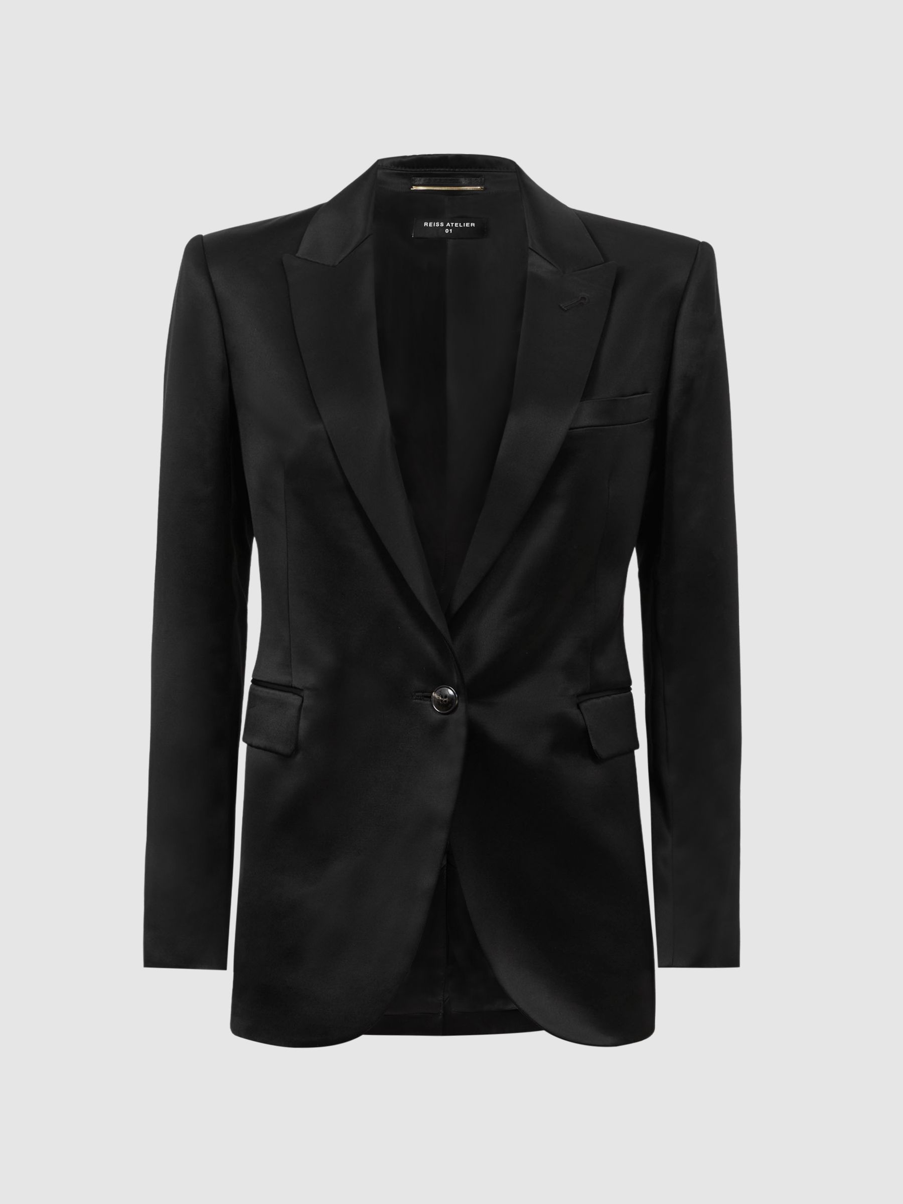 Satin Single Breasted Blazer in Black - Image 3 of 8