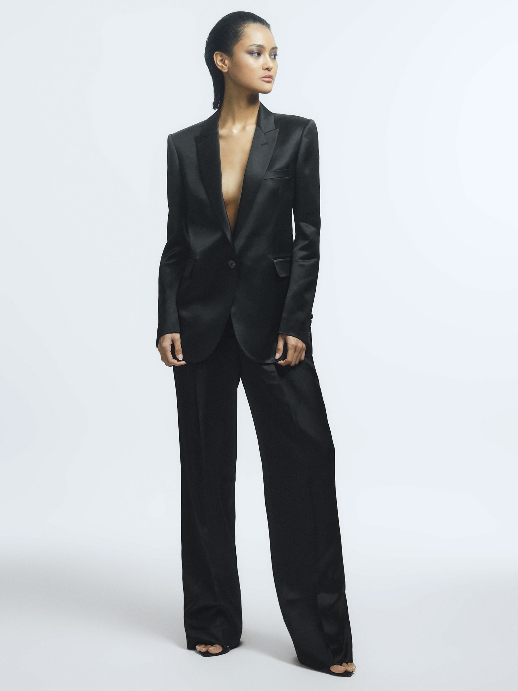 Satin Single Breasted Blazer in Black - Image 4 of 8