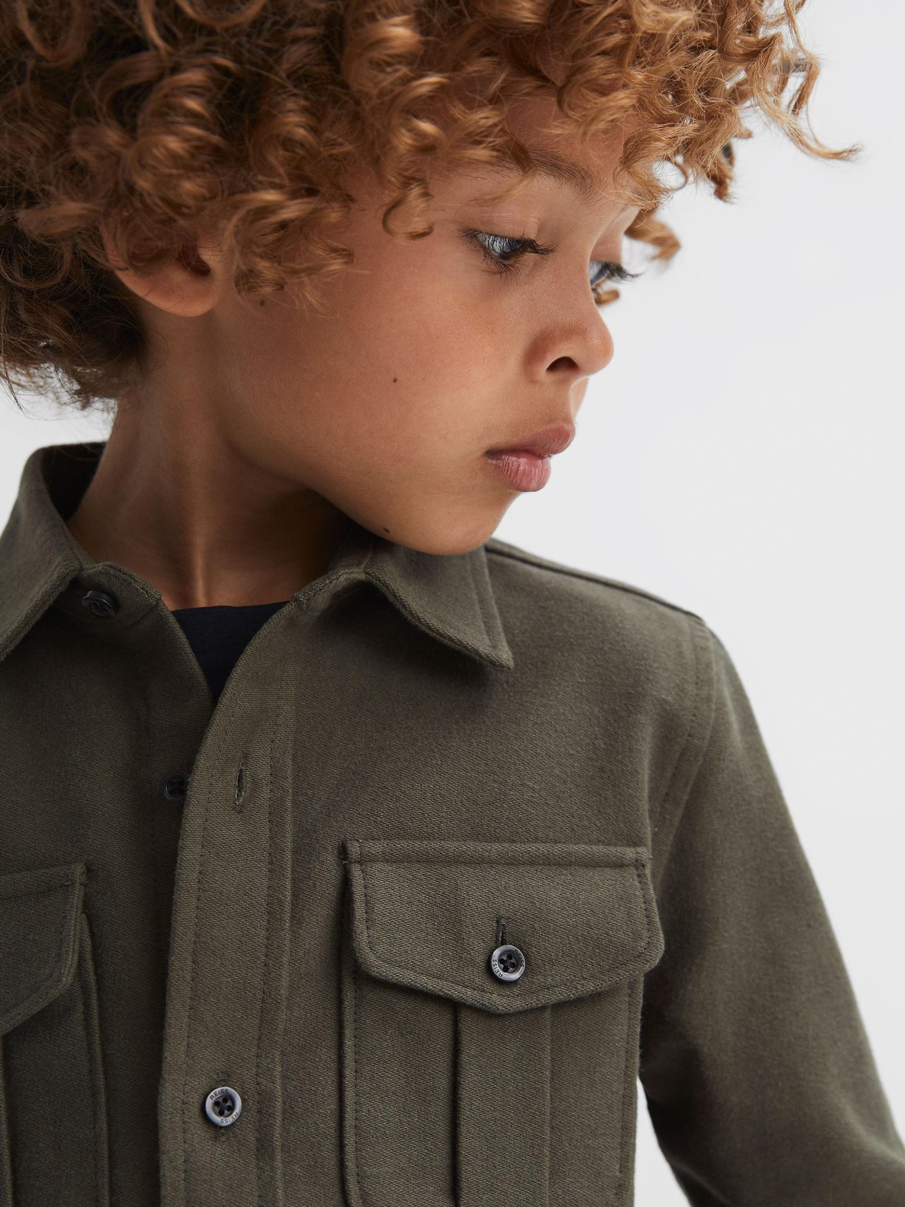 Senior Brushed Cotton Patch Pocket Overshirt in Pine Green - Image 1 of 6 Senior Brushed Cotton Patch Pocket Overshirt in Pine Green - Image 1 of 6