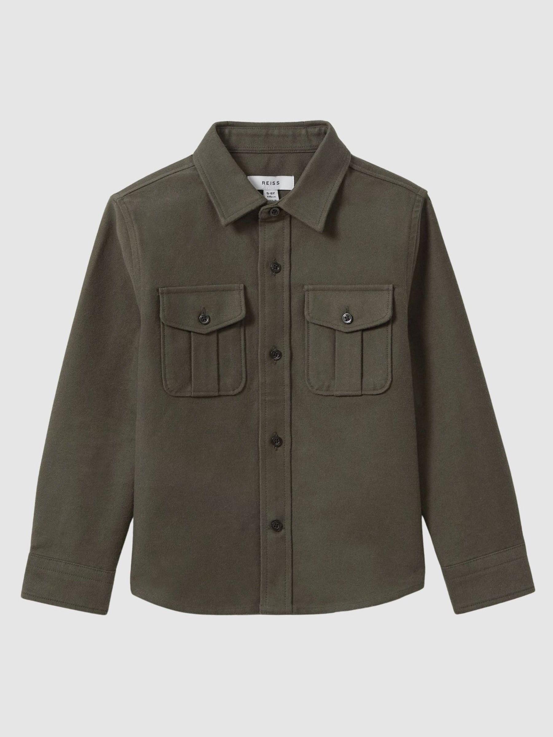 Senior Brushed Cotton Patch Pocket Overshirt in Pine Green - Image 2 of 6