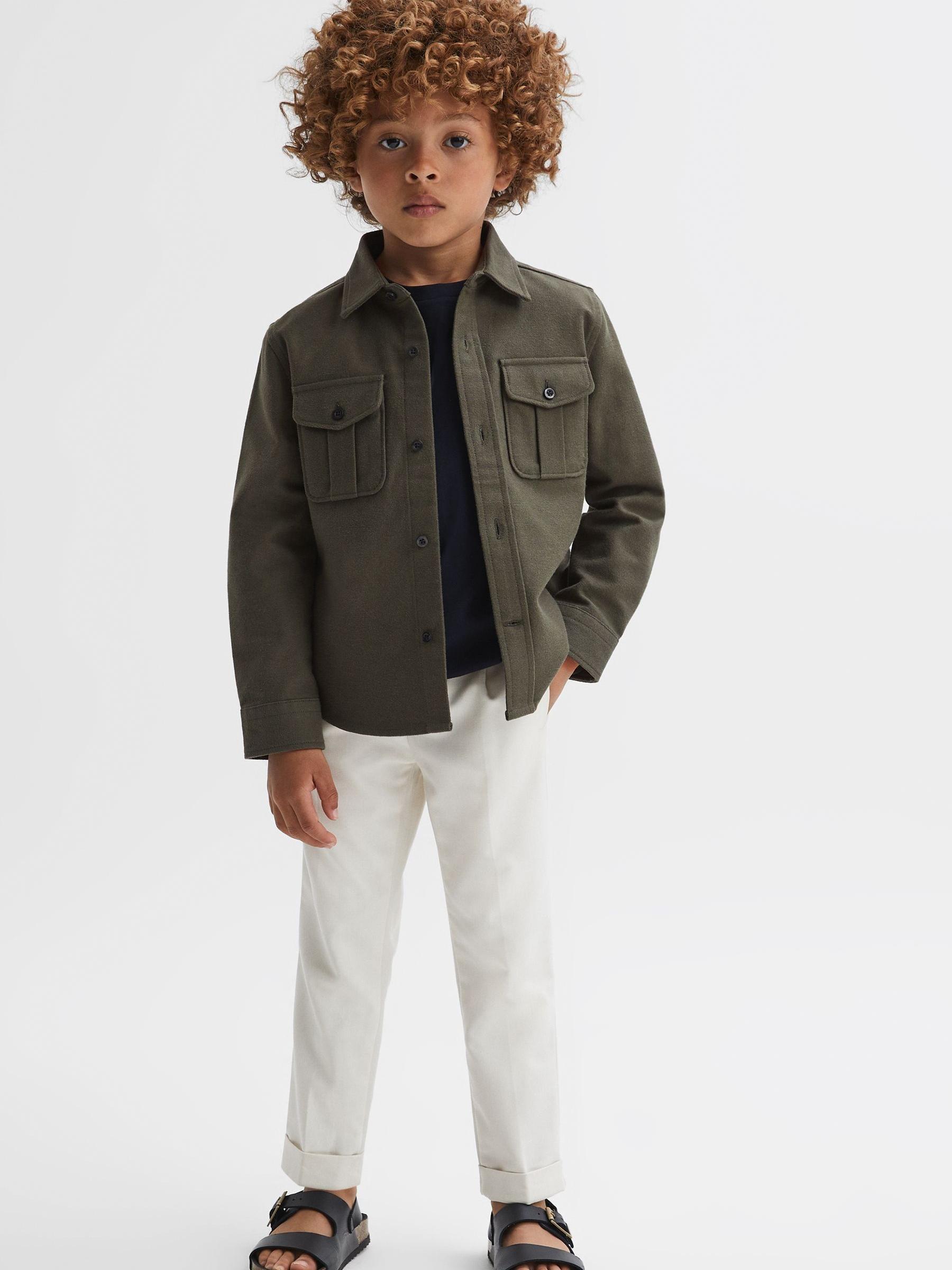 Senior Brushed Cotton Patch Pocket Overshirt in Pine Green - Image 3 of 6