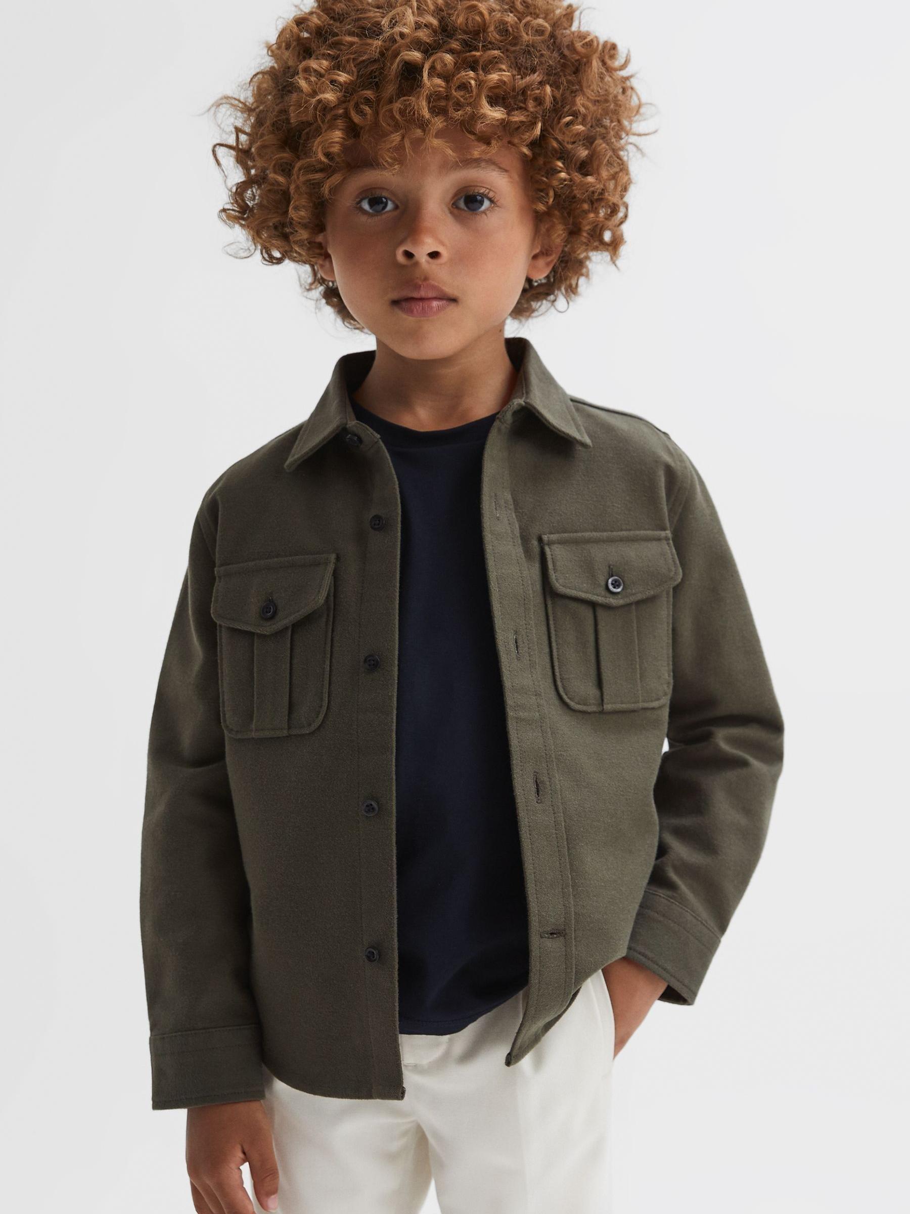 Senior Brushed Cotton Patch Pocket Overshirt in Pine Green - Image 4 of 6