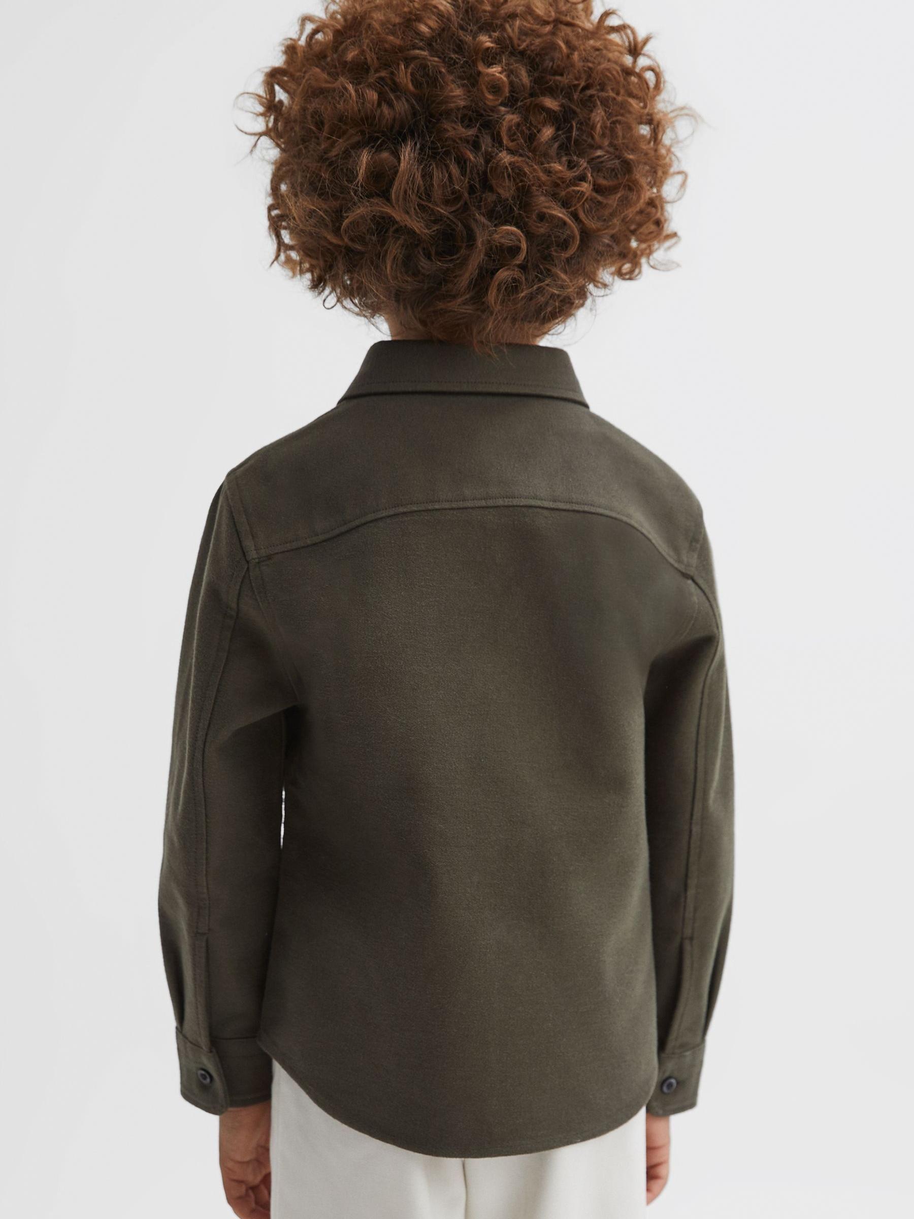 Senior Brushed Cotton Patch Pocket Overshirt in Pine Green - Image 5 of 6