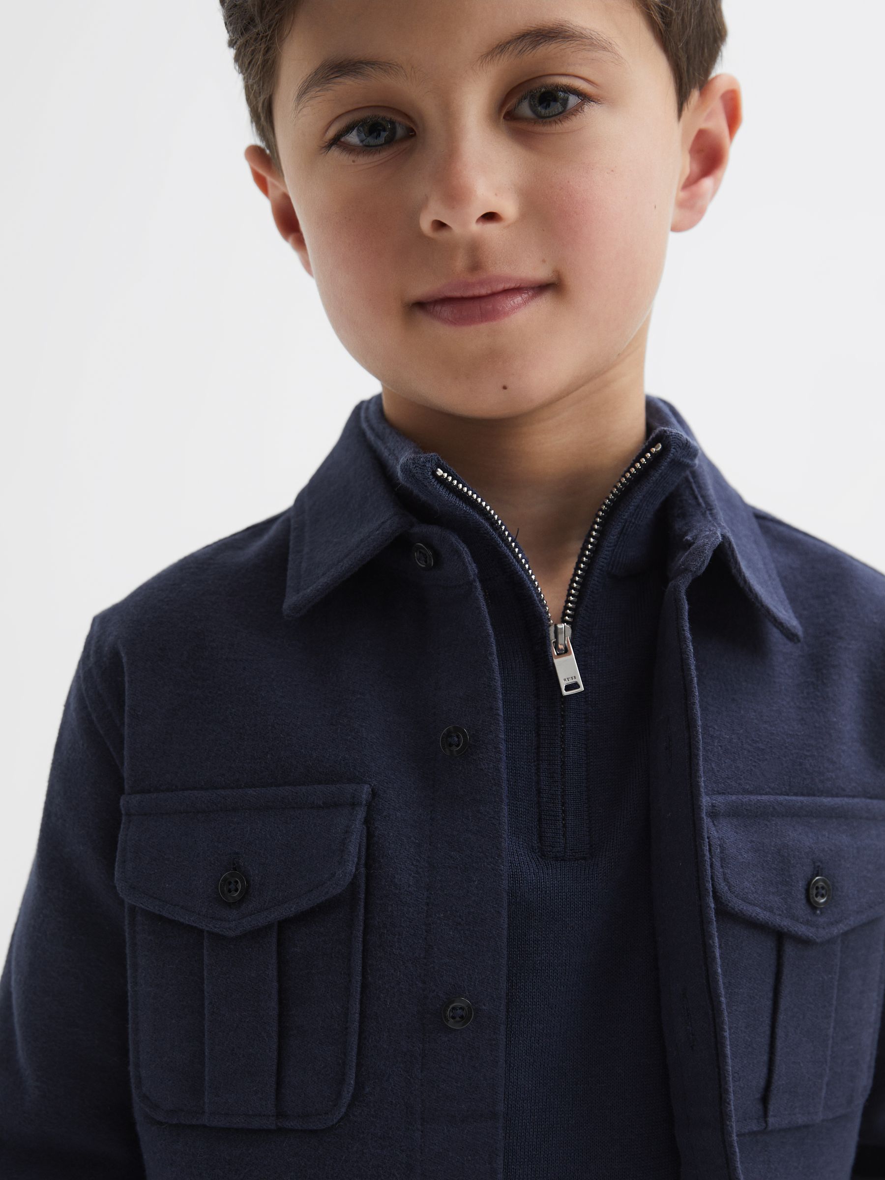 9-14 yrs Brushed Cotton Patch Pocket Overshirt in Eclipse Blue - Image 1 of 6