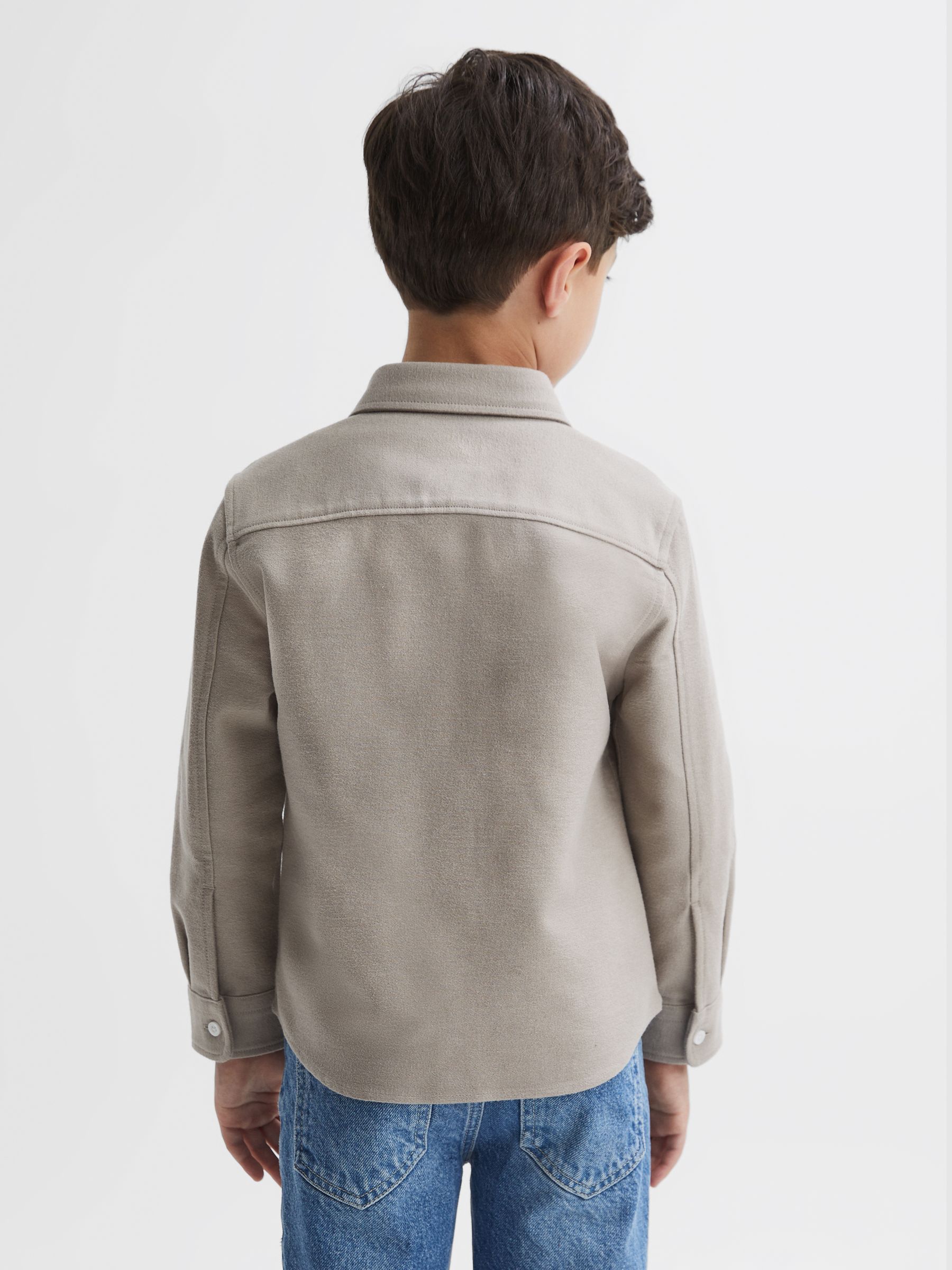 Senior Brushed Cotton Patch Pocket Overshirt in Oatmeal Melange - Image 5 of 6