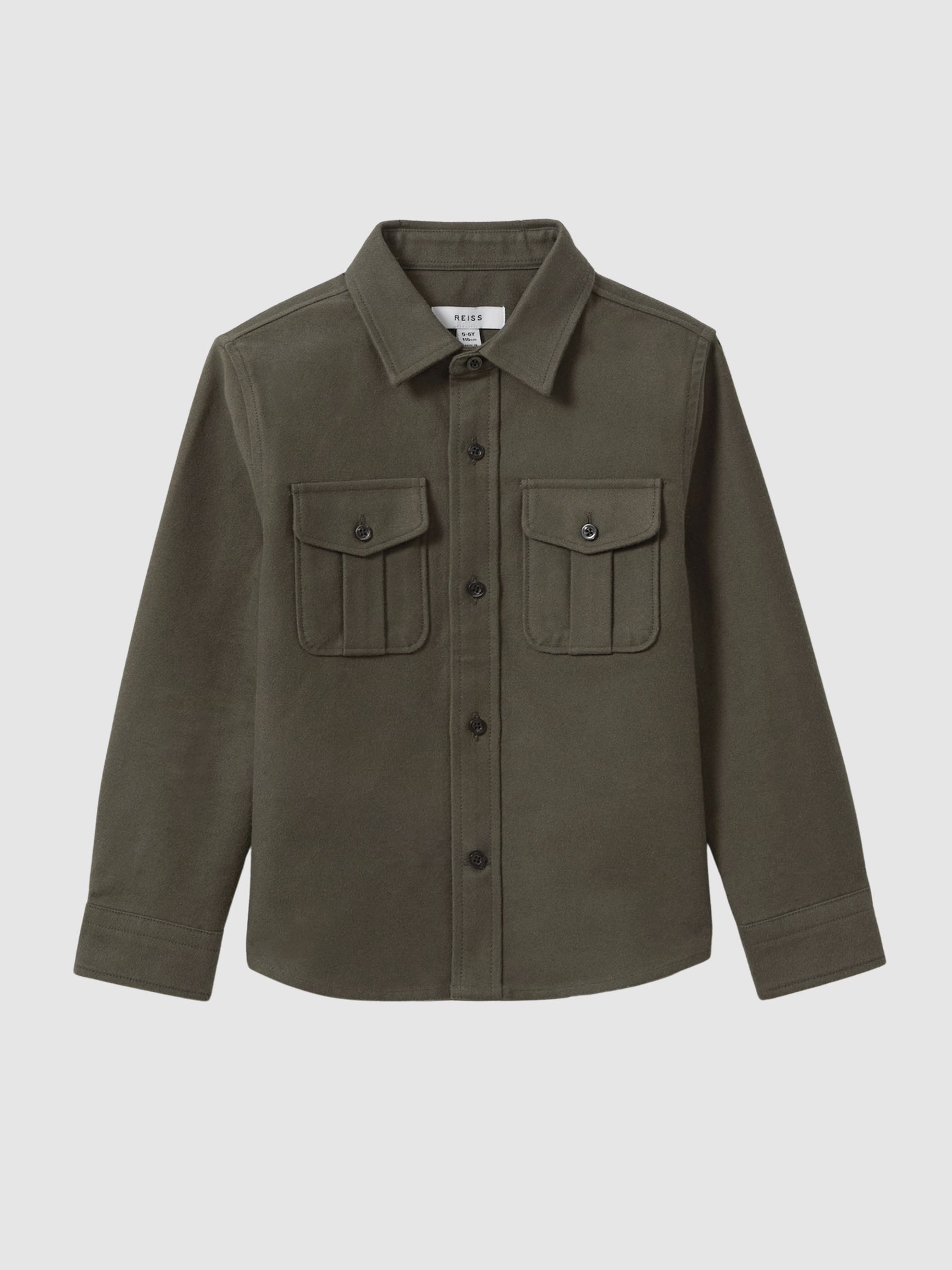 Junior Brushed Cotton Patch Pocket Overshirt in Pine Green - Image 2 of 6