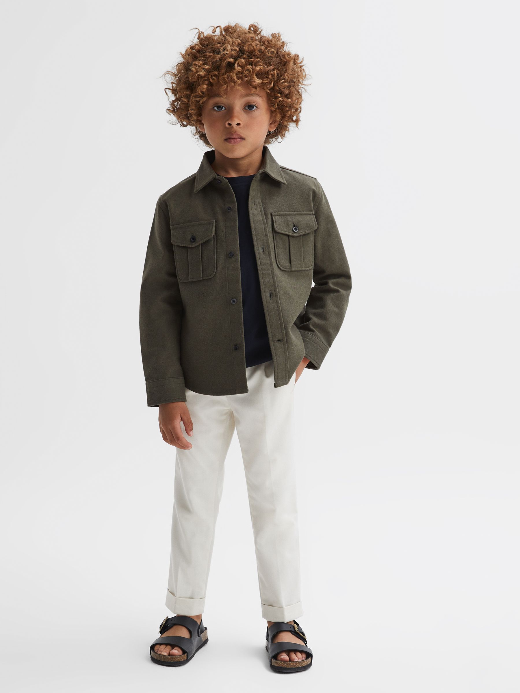 Junior Brushed Cotton Patch Pocket Overshirt in Pine Green - Image 3 of 6
