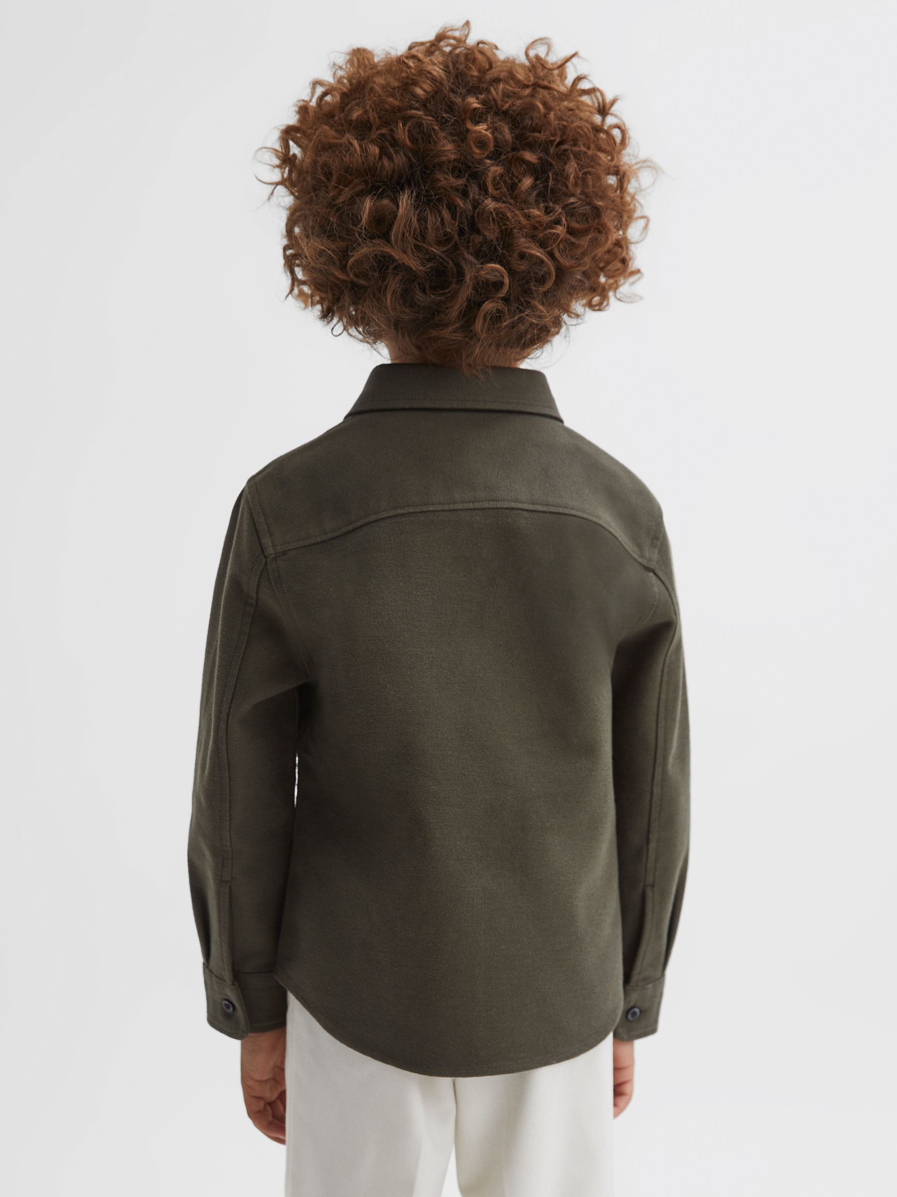 Junior Brushed Cotton Patch Pocket Overshirt in Pine Green - Image 5 of 6