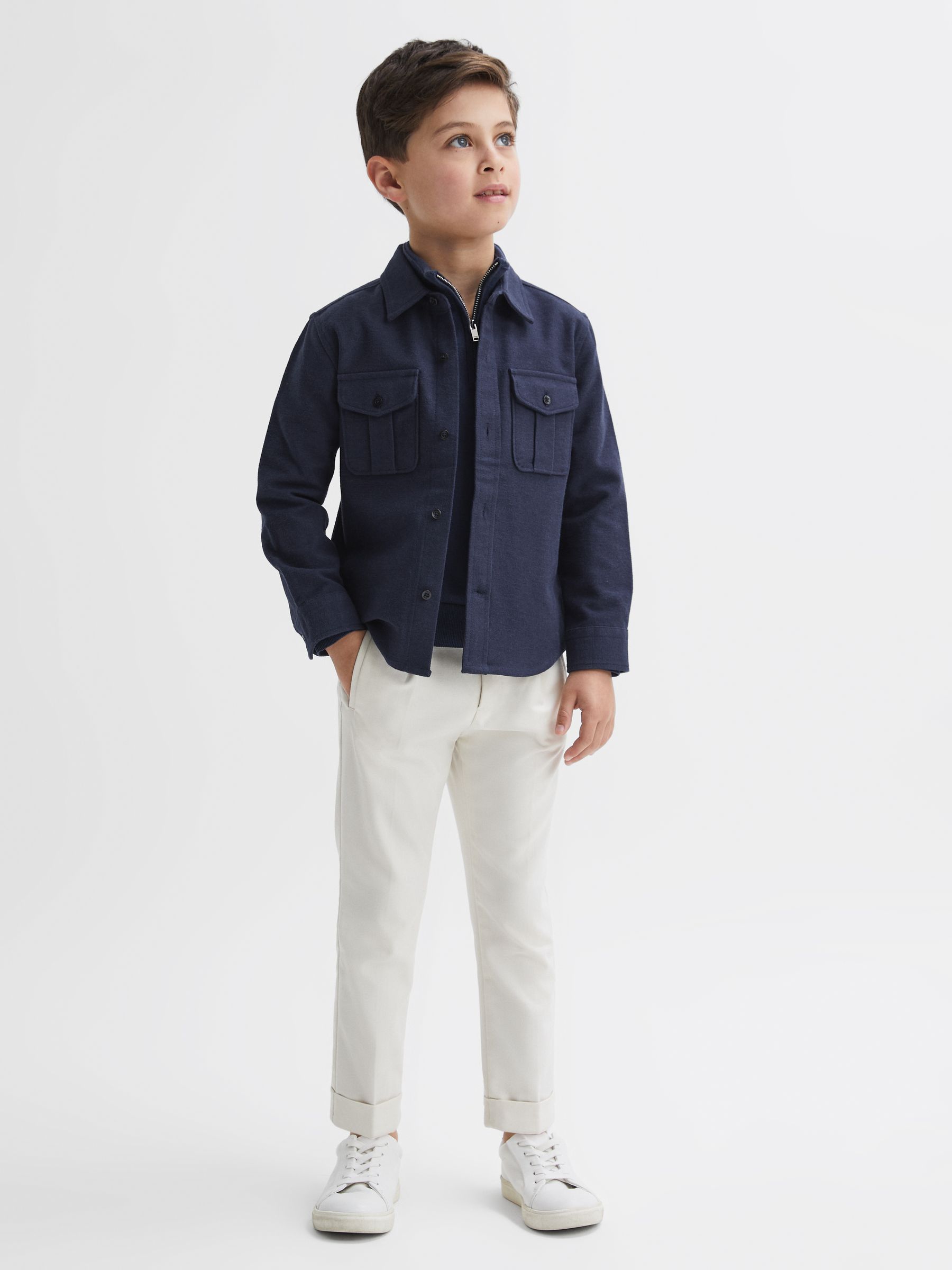 3-9 yrs Brushed Cotton Patch Pocket Overshirt in Eclipse Blue - Image 4 of 6