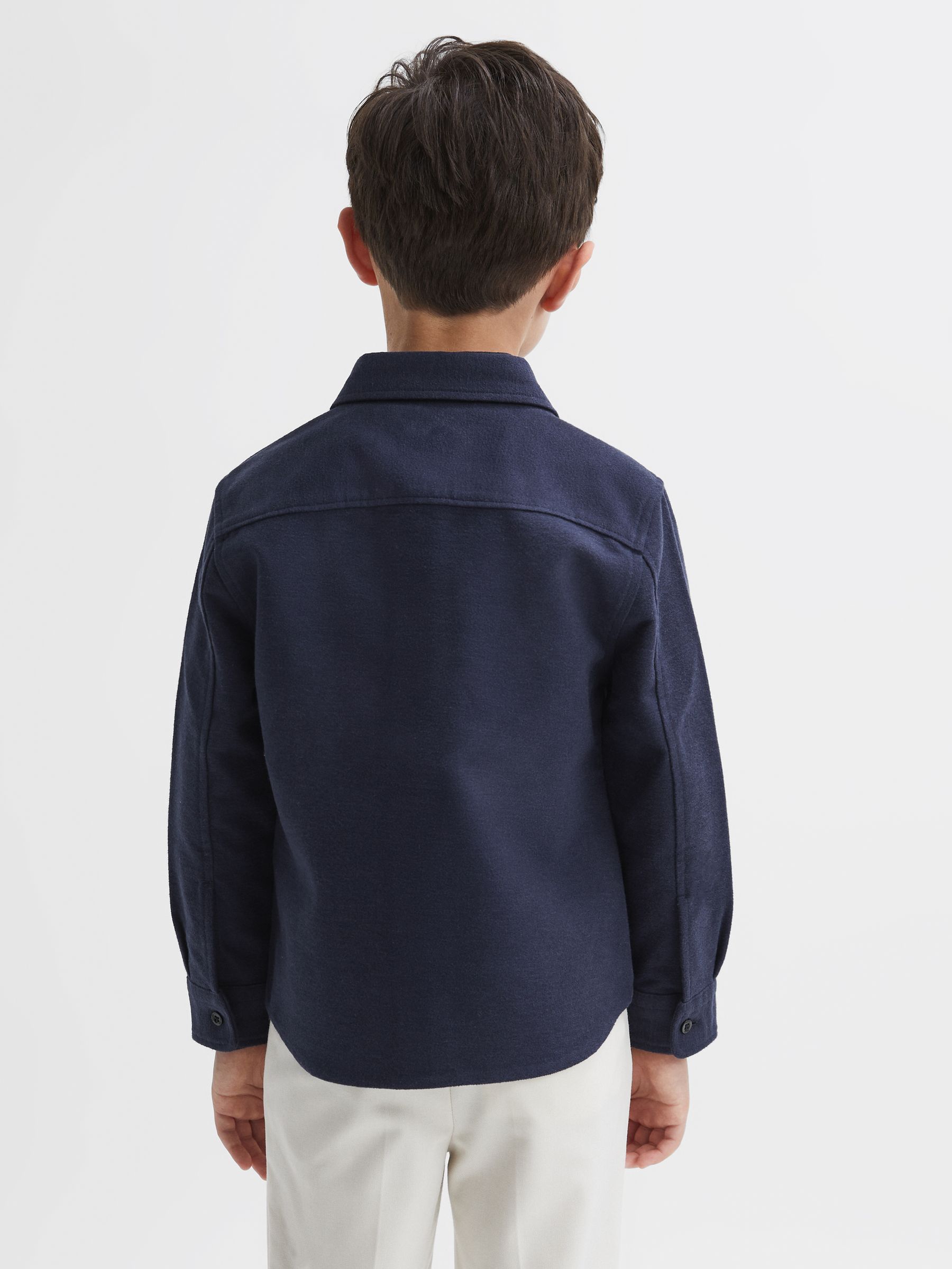 3-9 yrs Brushed Cotton Patch Pocket Overshirt in Eclipse Blue - Image 5 of 6