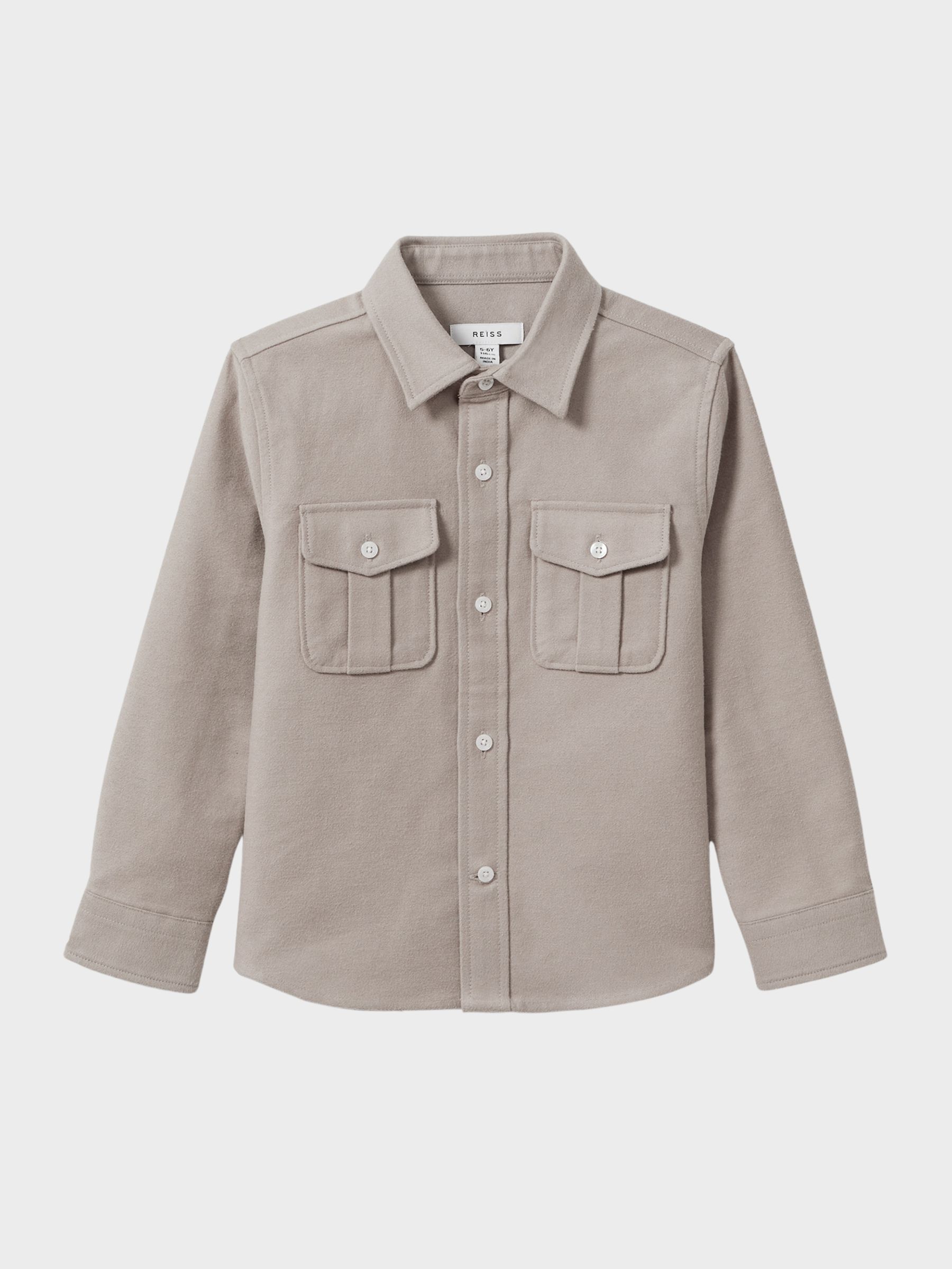 3-9 yrs Brushed Cotton Patch Pocket Overshirt in Oatmeal Melange - Image 2 of 6