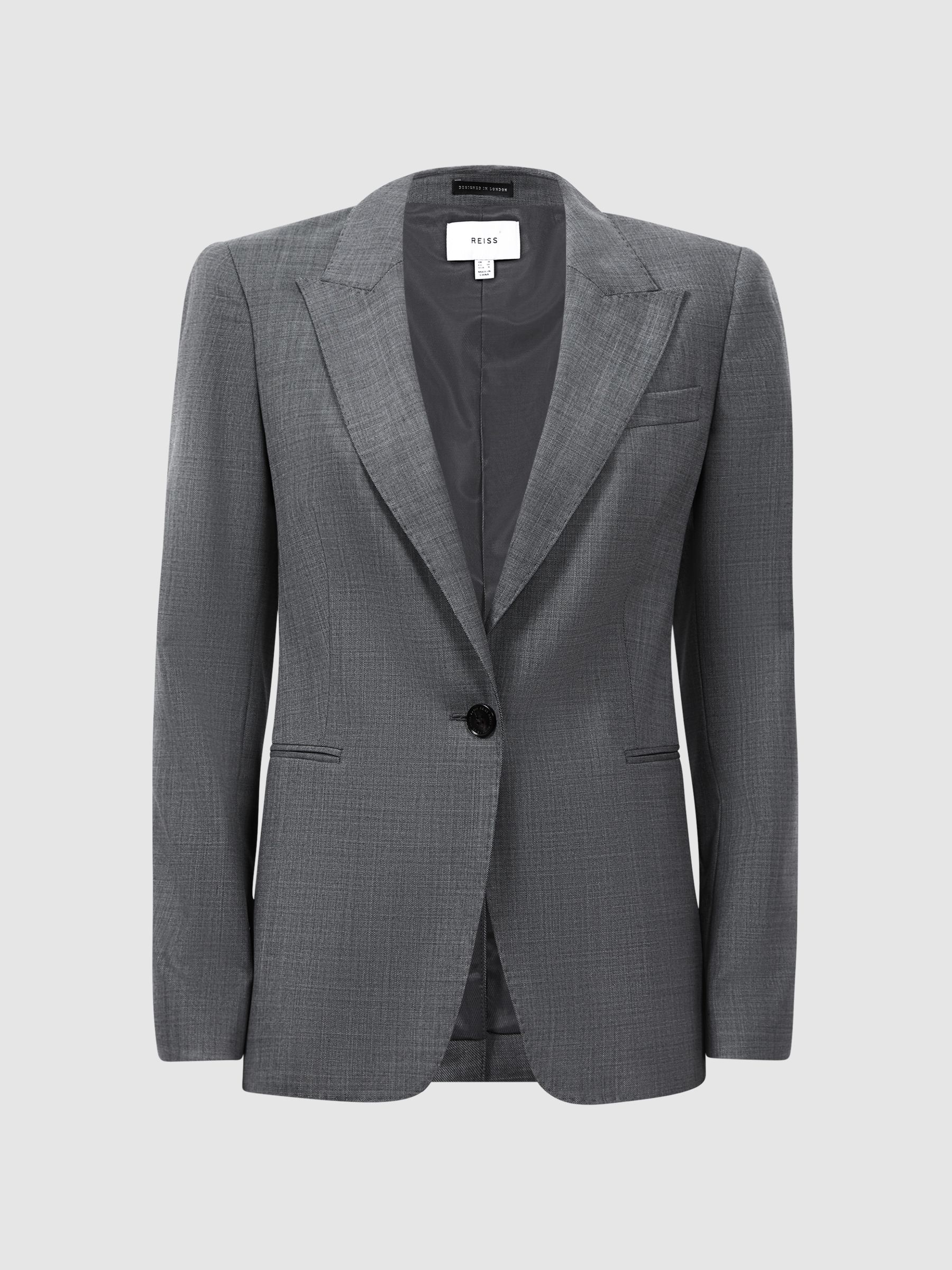 Tailored Fit Wool Blend Single Breasted Suit Blazer in Grey - Image 2 of 5