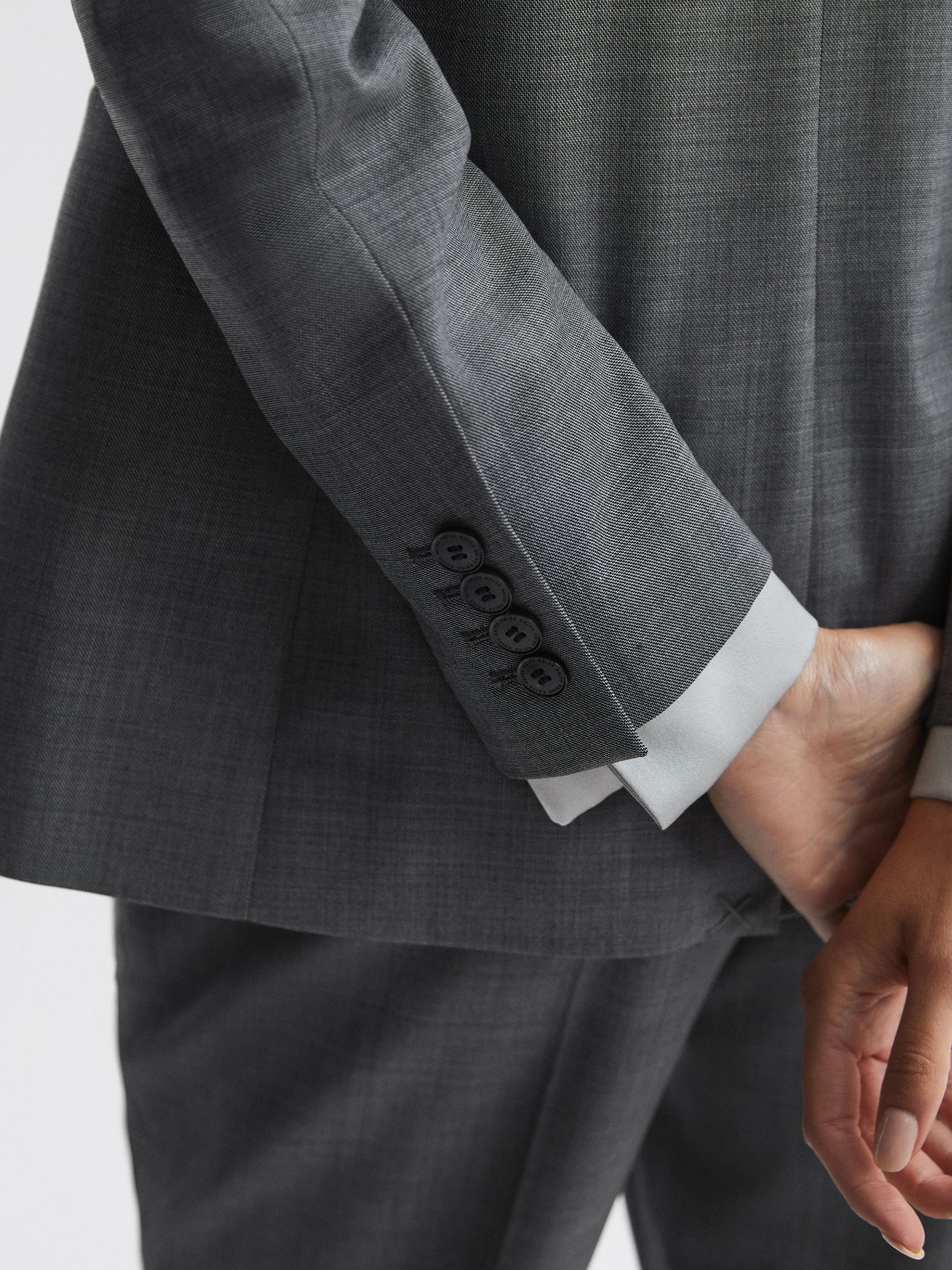 Tailored Fit Wool Blend Single Breasted Suit Blazer in Grey - Image 4 of 5