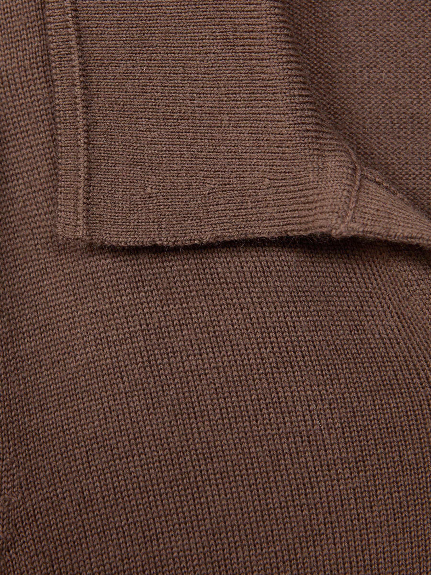 Senior Merino Wool Open Collar Polo Shirt in Brown Sugar - Image 7 of 7
