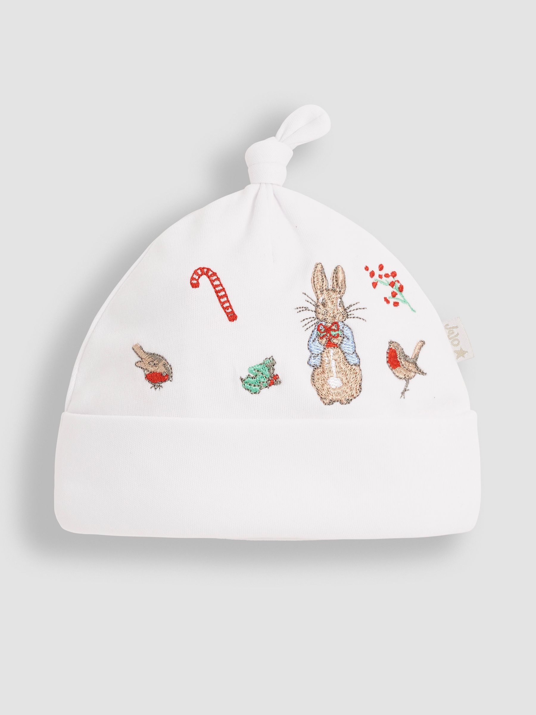 White Peter Rabbit Christmas Cotton Baby Sleepsuit & Hat Set - Image 2 of 3
