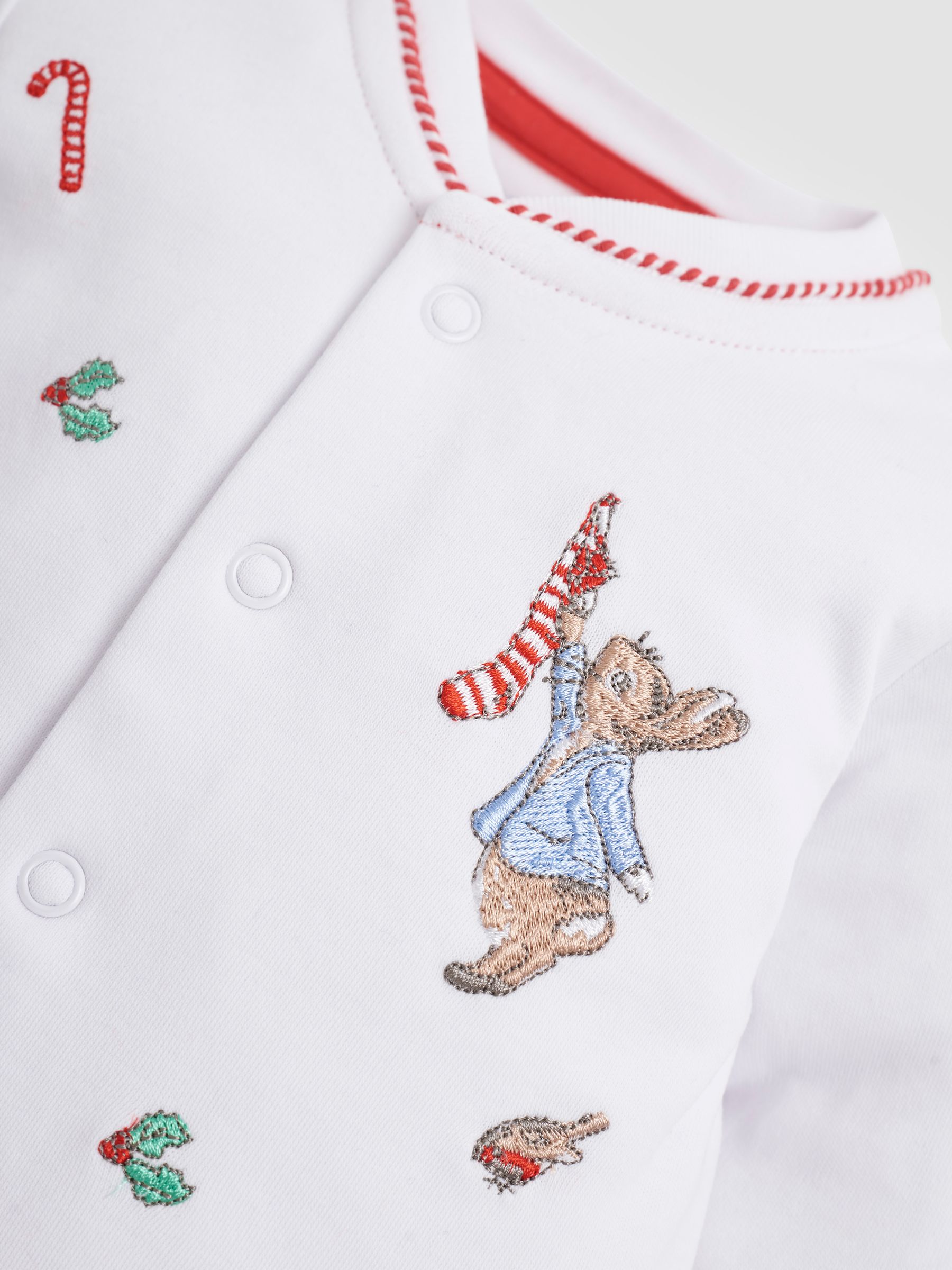 White Peter Rabbit Christmas Cotton Baby Sleepsuit & Hat Set - Image 3 of 3