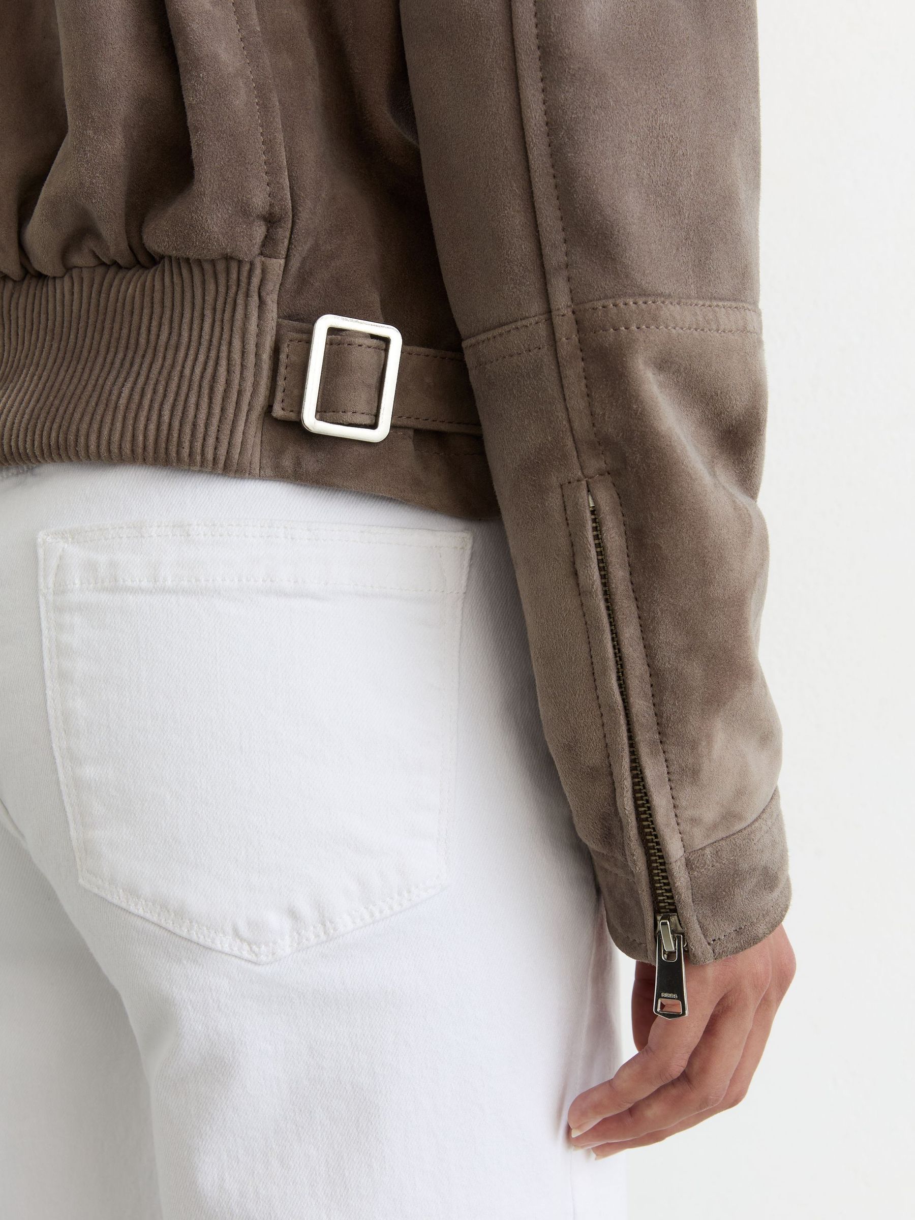 Suede Zip-Through Moto Jacket in Grey - Image 4 of 8