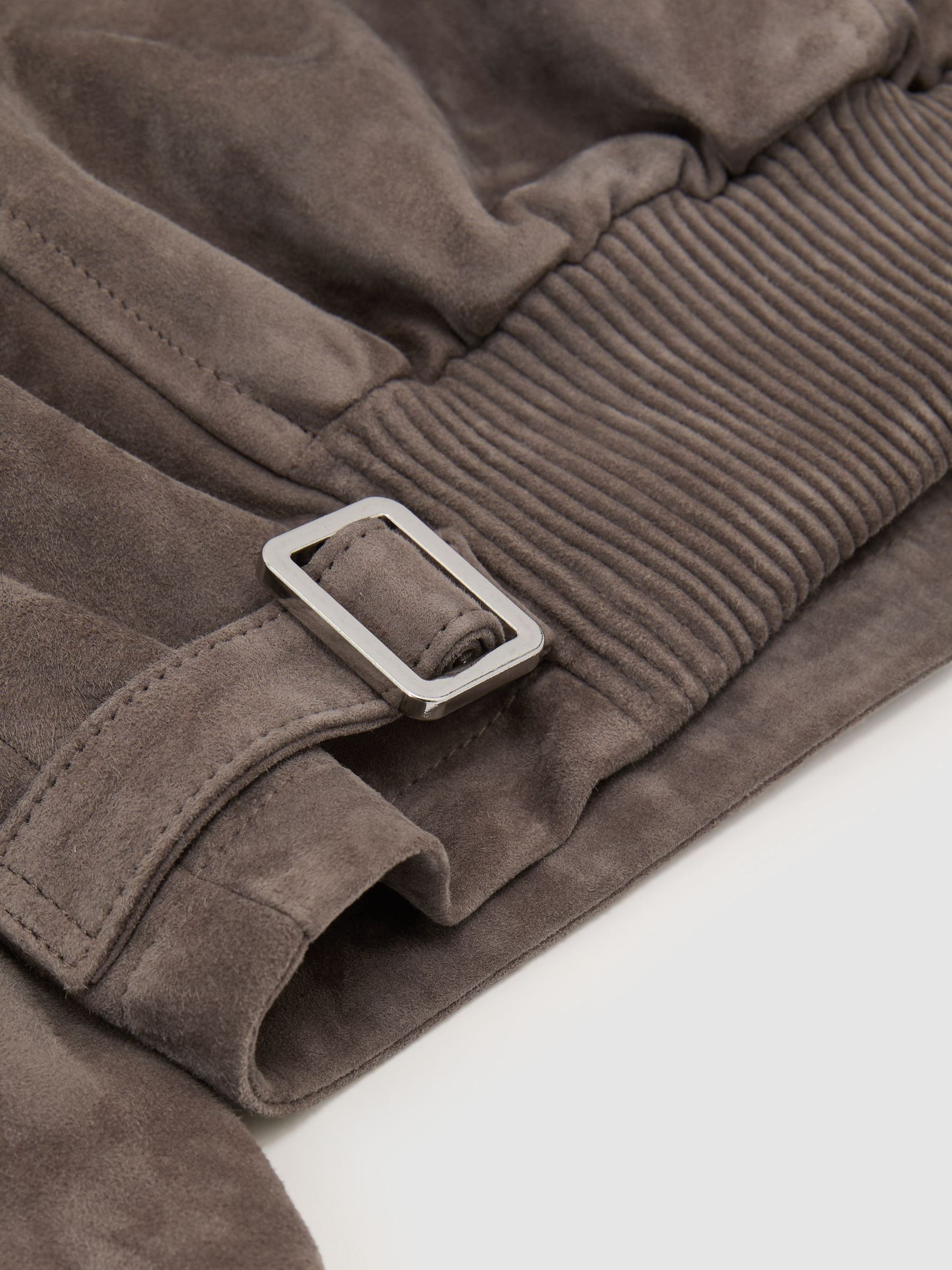 Suede Zip-Through Moto Jacket in Grey - Image 9 of 9