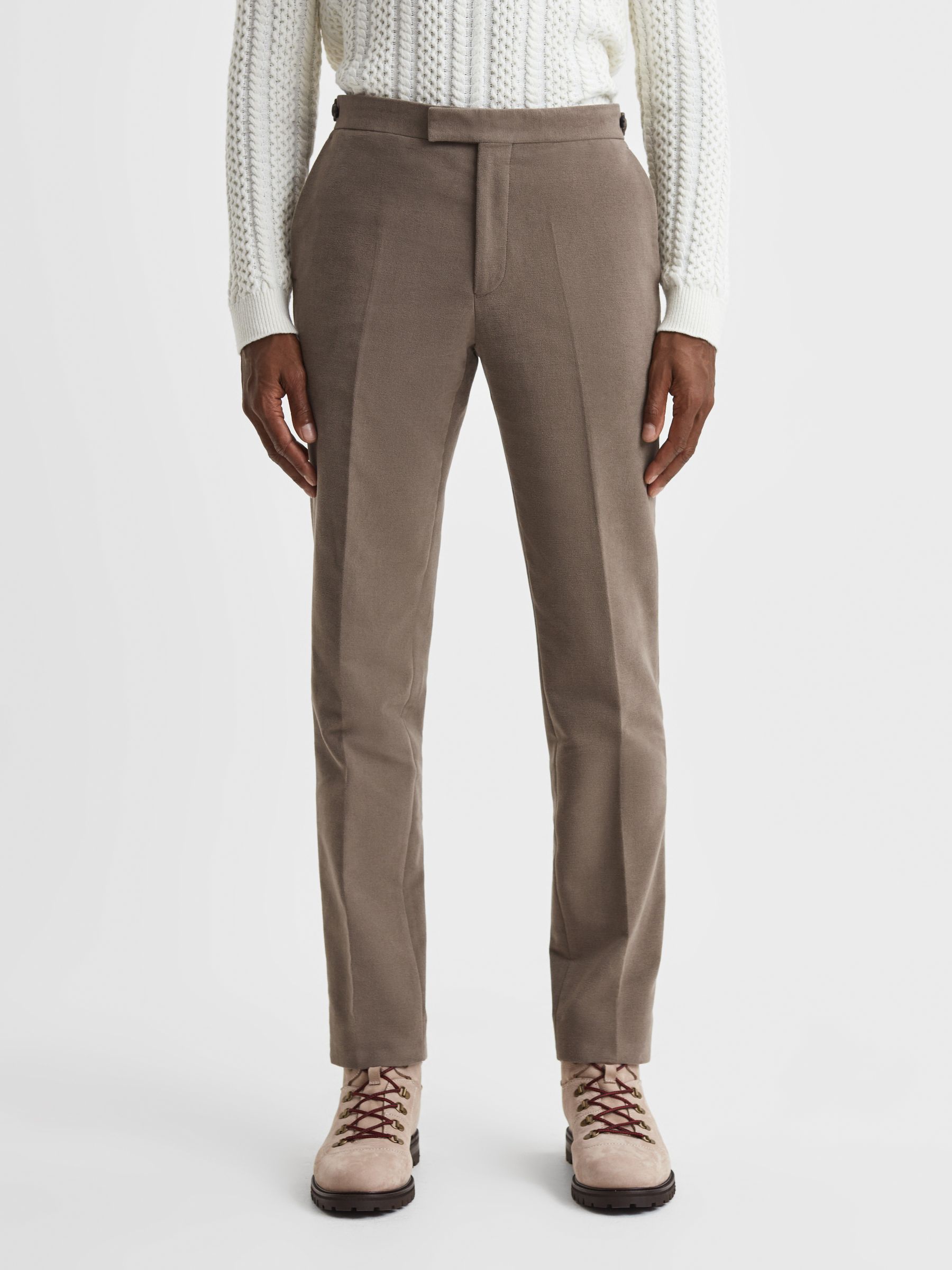 Slim Fit Moleskin Adjuster Trousers in Mushroom - Image 1 of 6