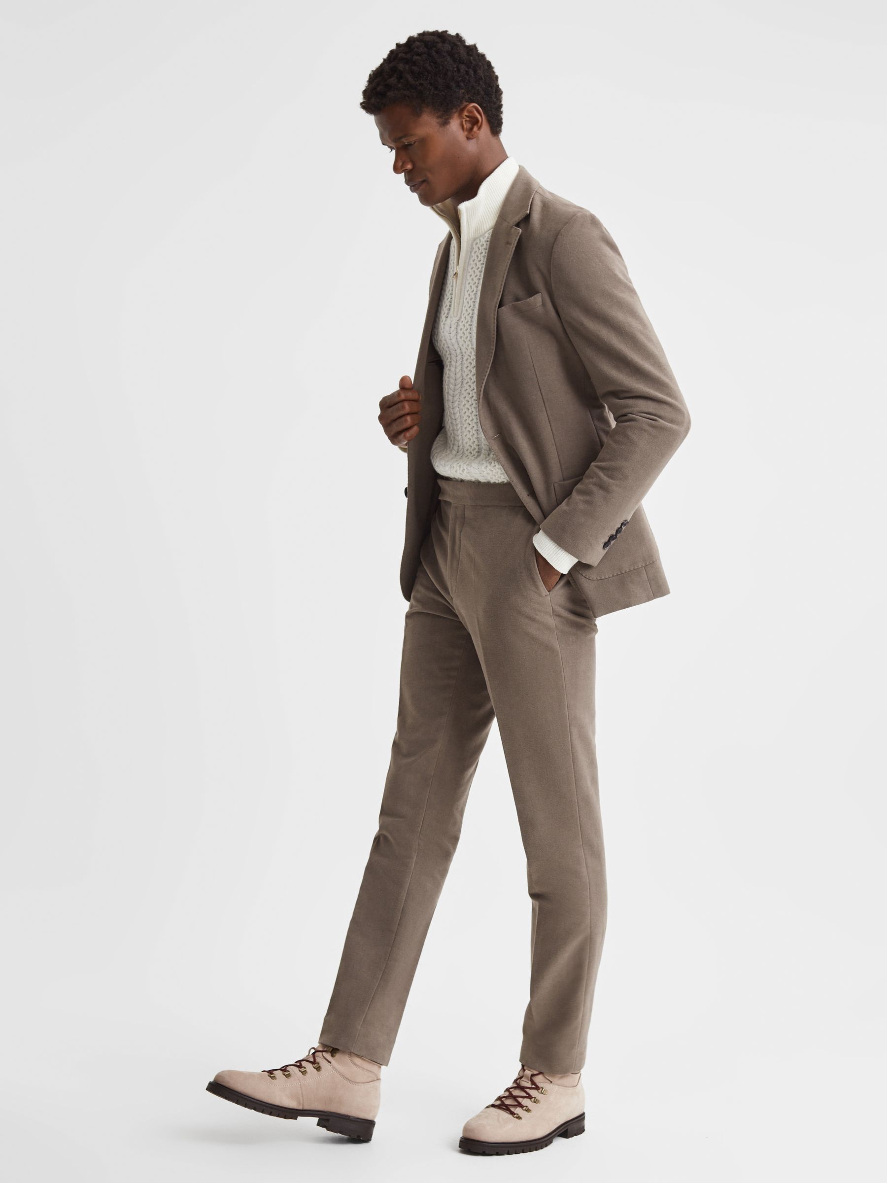 Slim Fit Moleskin Adjuster Trousers in Mushroom - Image 3 of 6