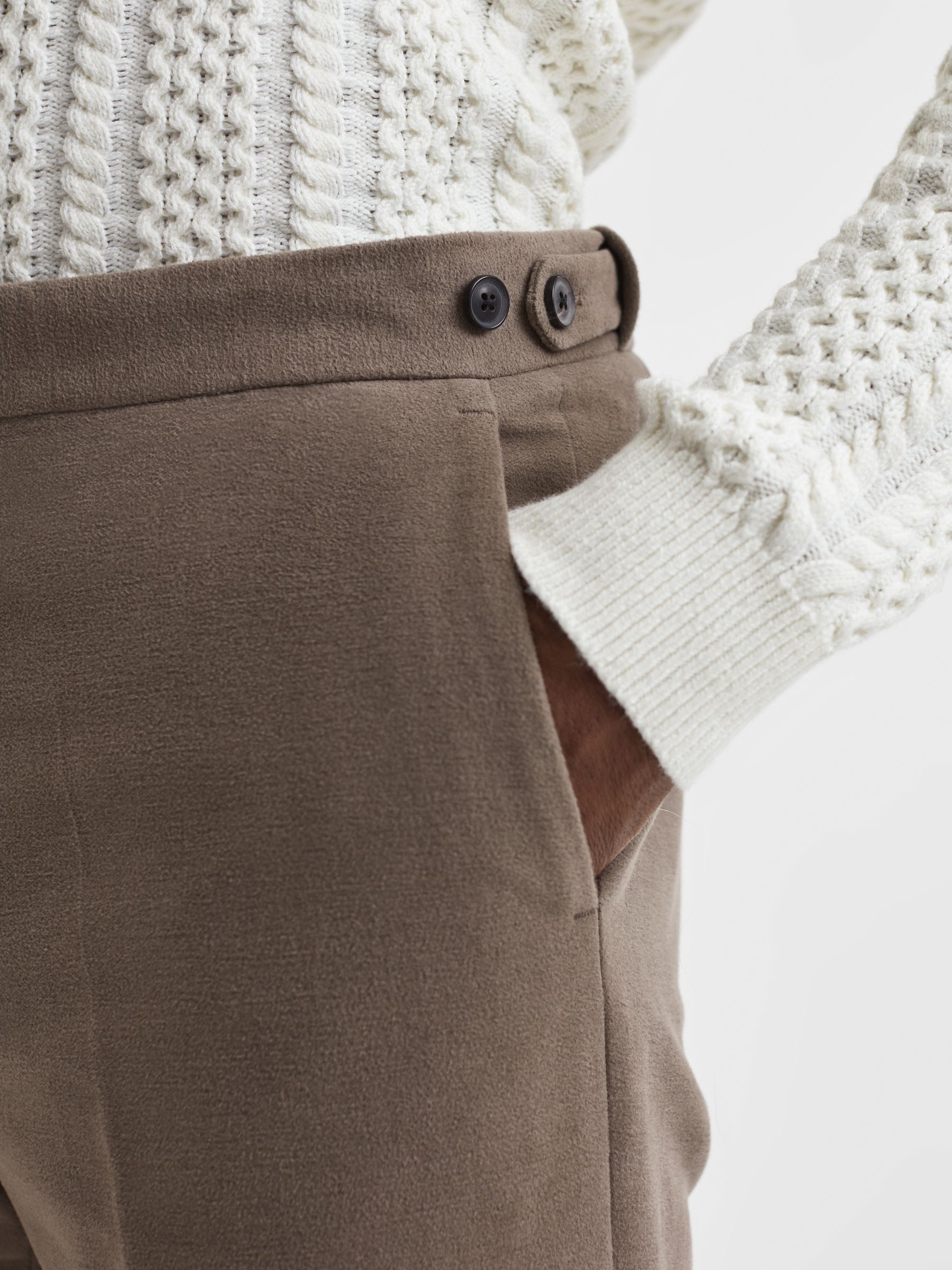 Slim Fit Moleskin Adjuster Trousers in Mushroom - Image 4 of 6