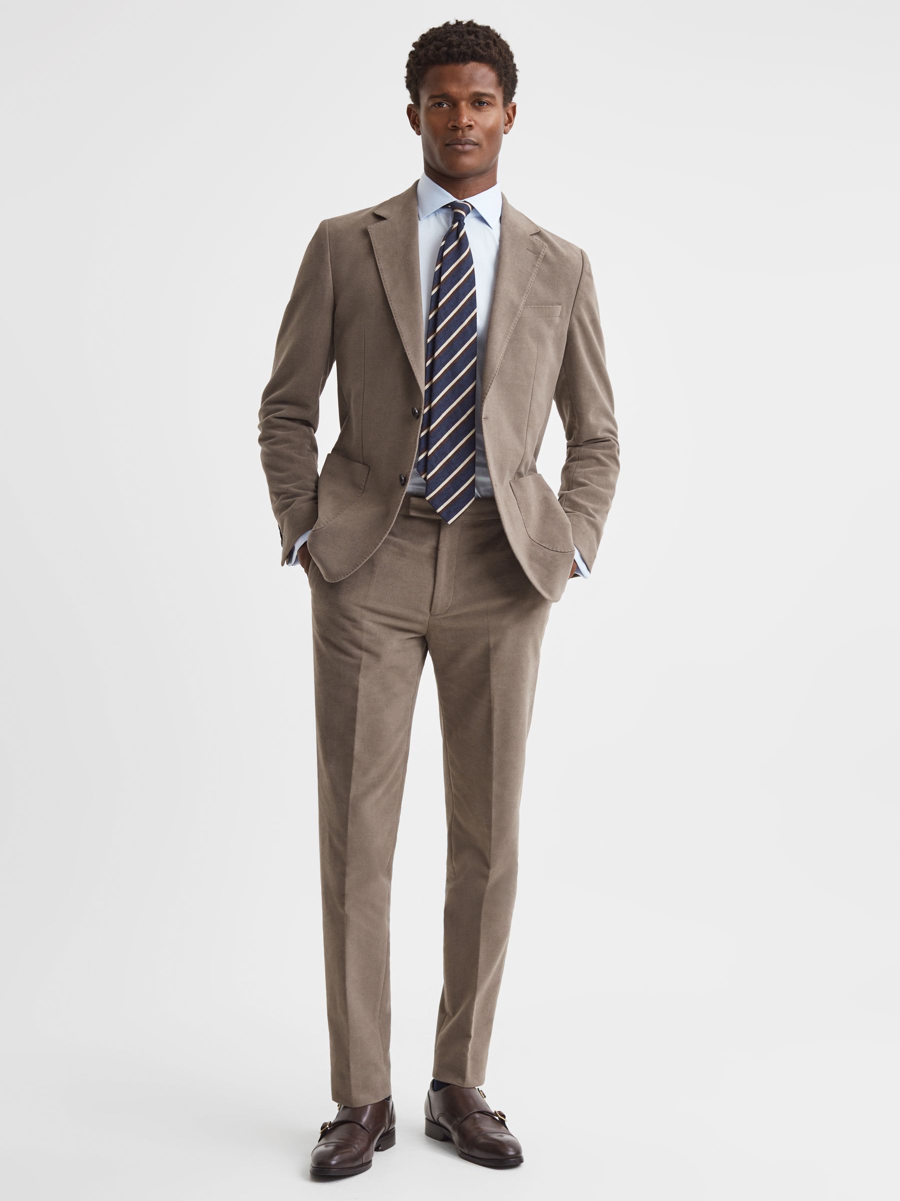 Slim Fit Moleskin Adjuster Trousers in Mushroom - Image 6 of 6