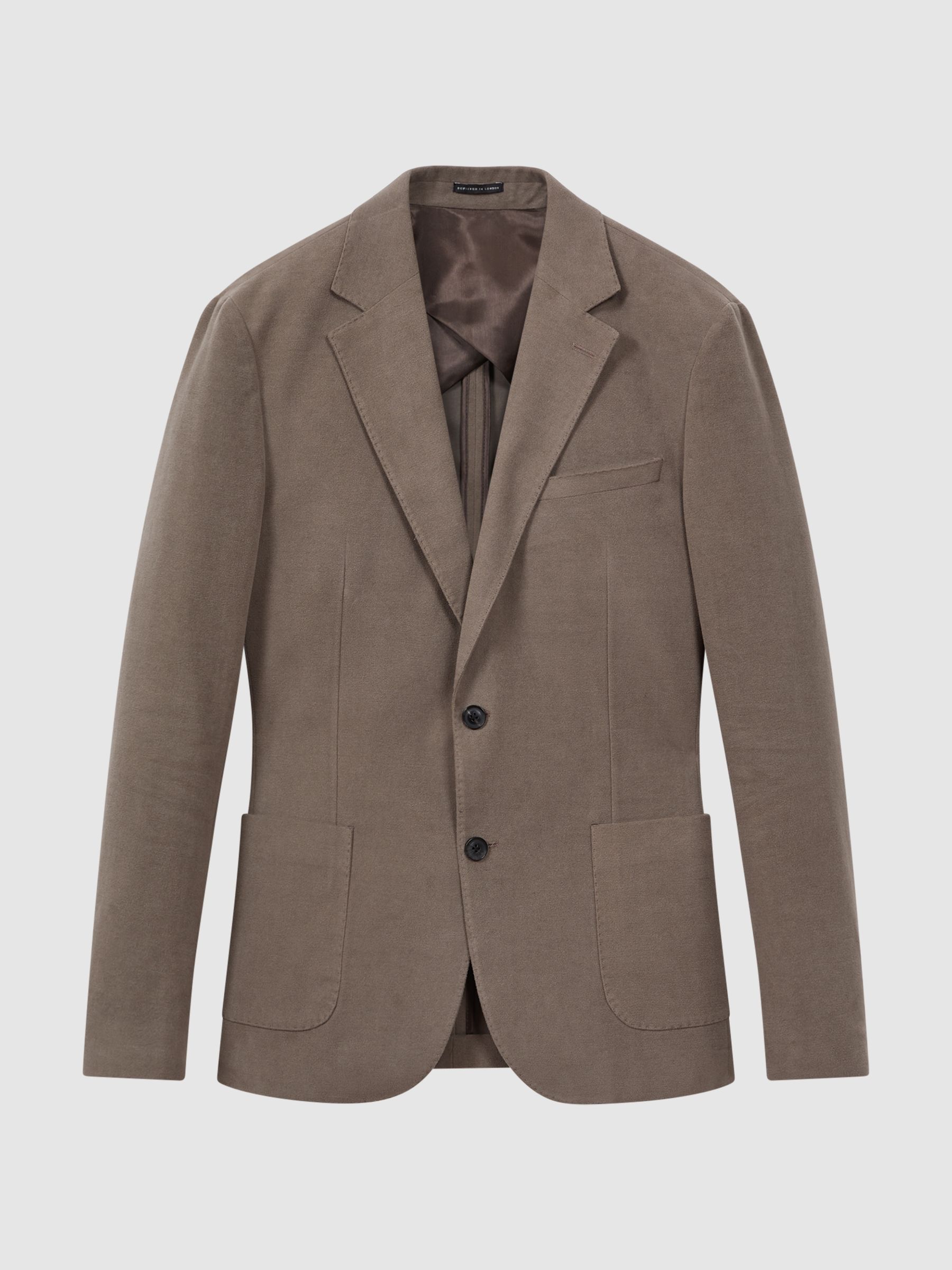 Slim Fit Single Breasted Moleskin Blazer in Mushroom - Image 2 of 8