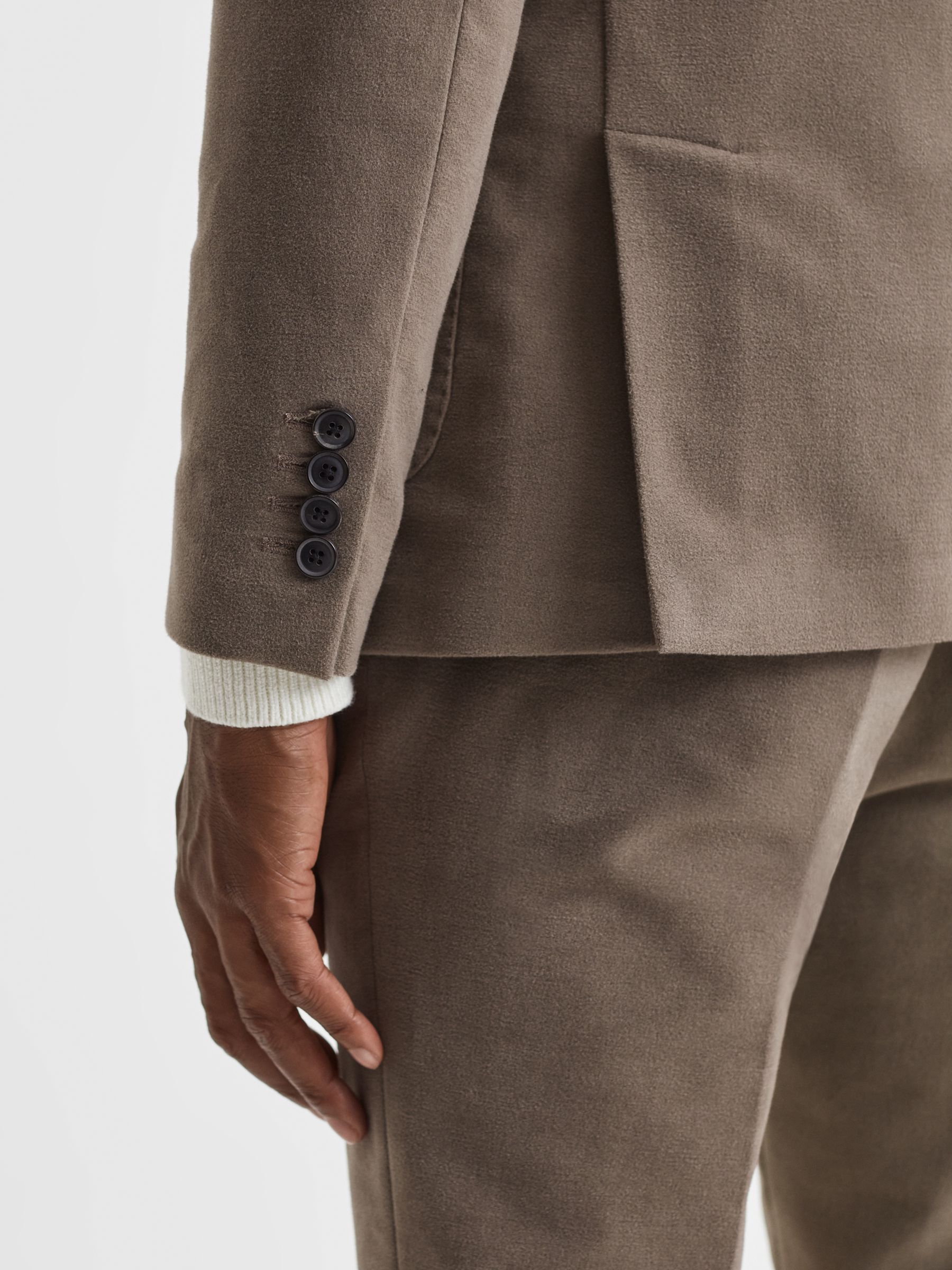 Slim Fit Single Breasted Moleskin Blazer in Mushroom - Image 4 of 8