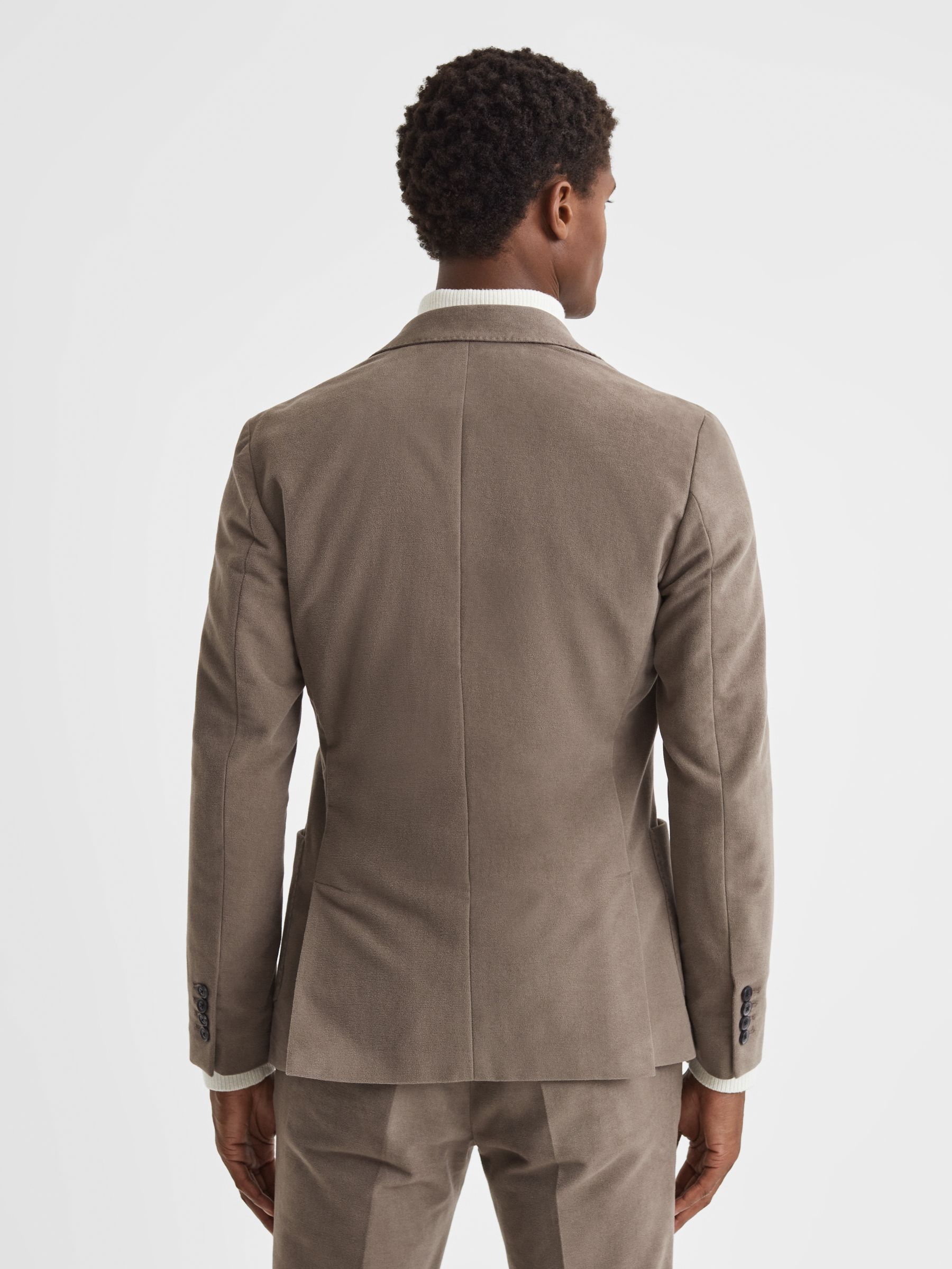 Slim Fit Single Breasted Moleskin Blazer in Mushroom - Image 5 of 8