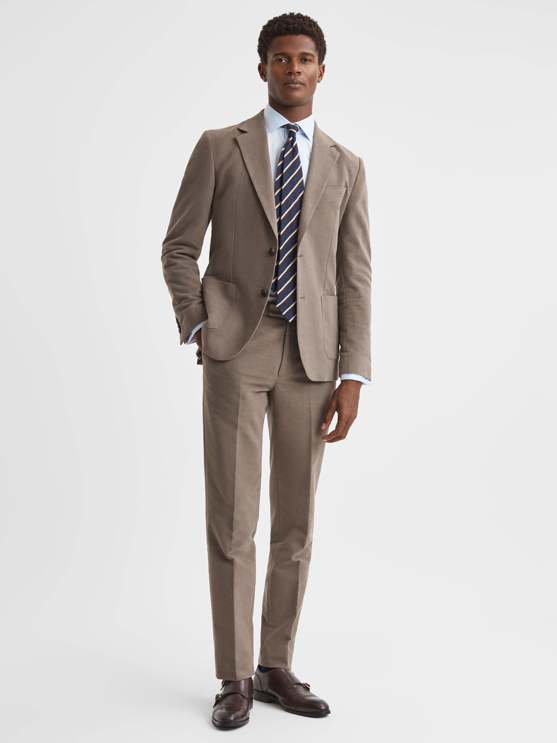 Slim Fit Single Breasted Moleskin Blazer in Mushroom - Image 6 of 8
